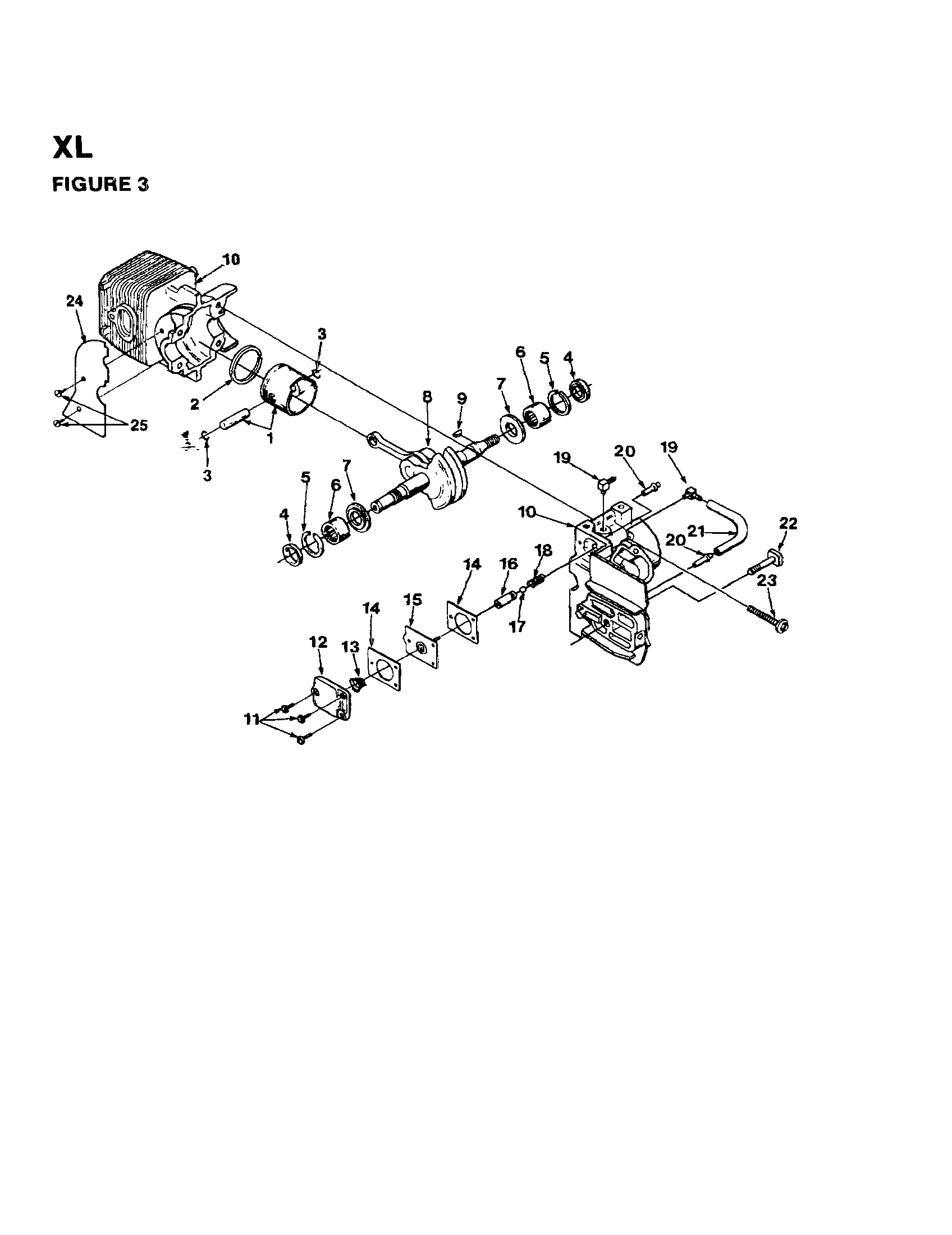 Homelite UT-10618 piston/pin/crankcase/cylinder diagram