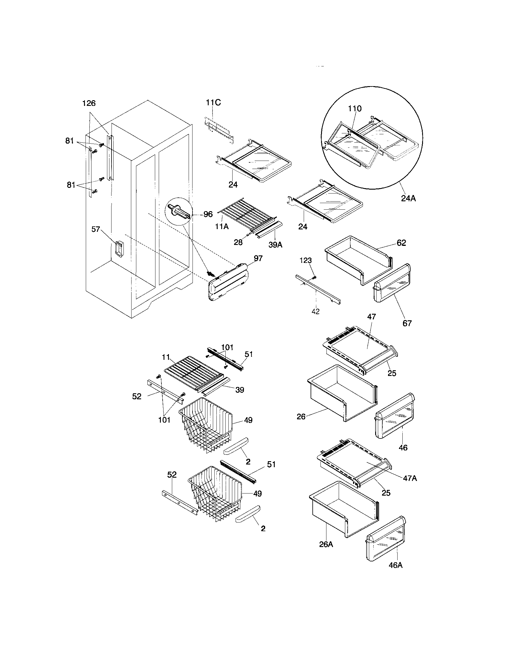 Frigidaire F45WJ26HW1 shelves diagram