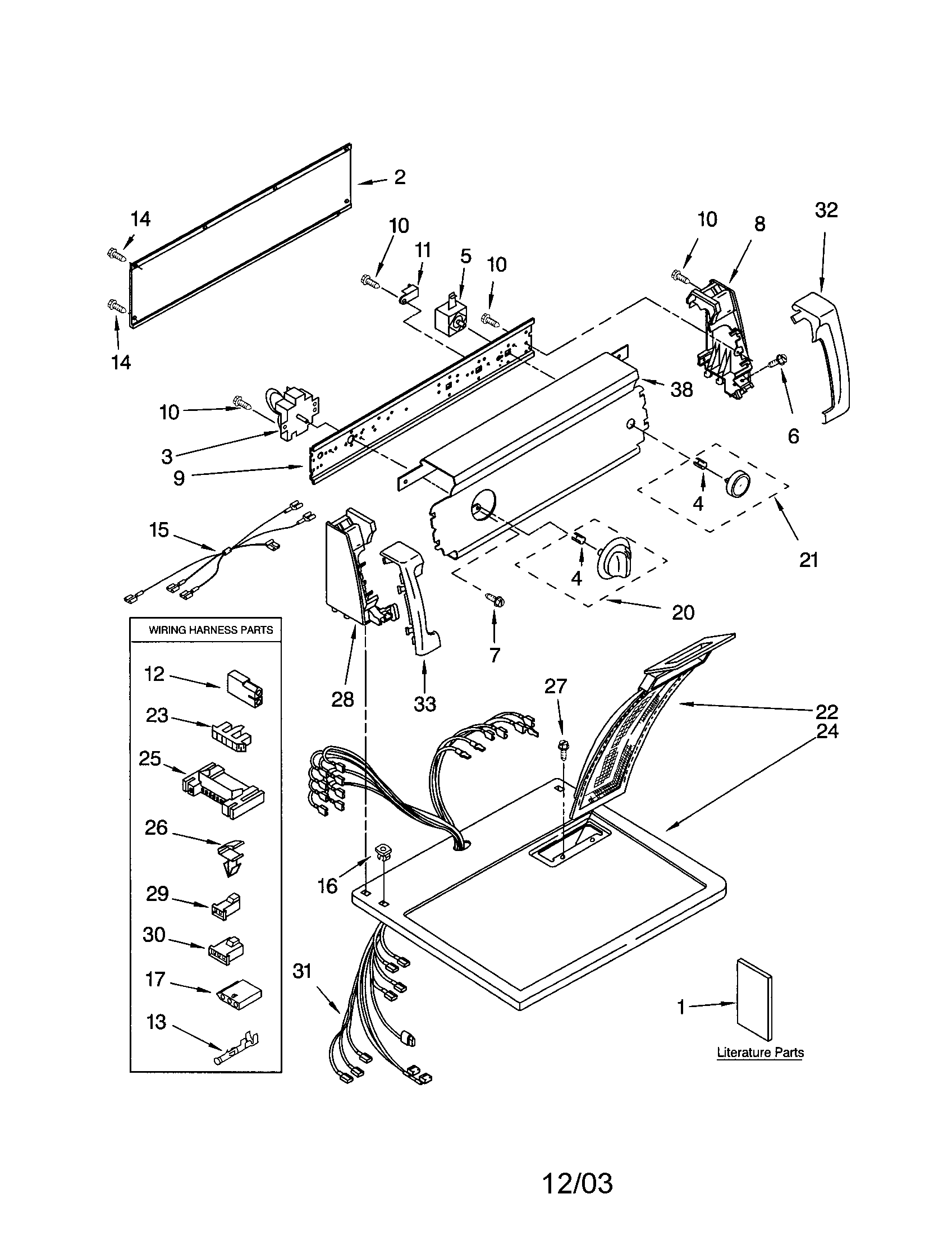 Kenmore 11074612200 top and console diagram