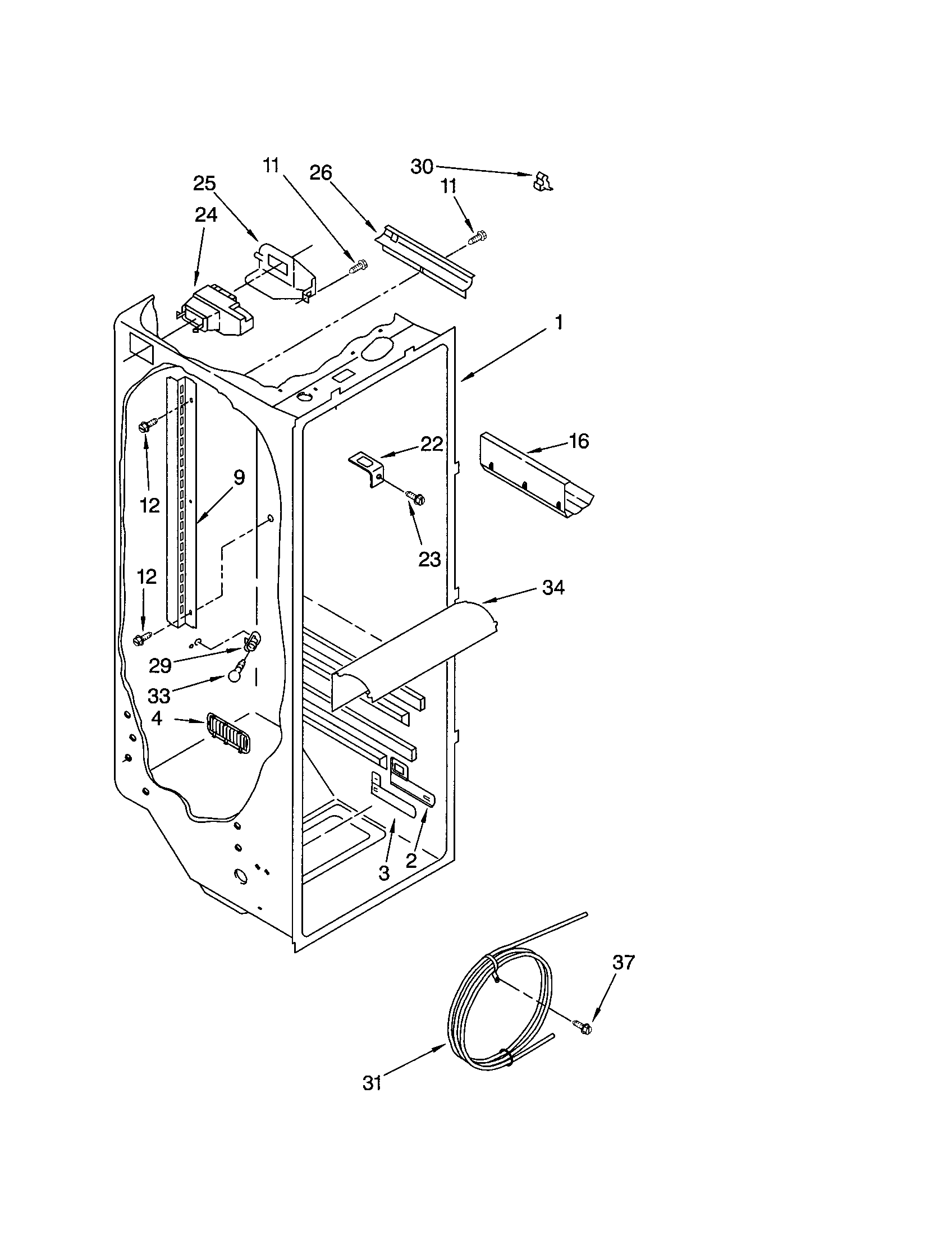 KitchenAid KSRK25ILSS02 refrigerator liner diagram