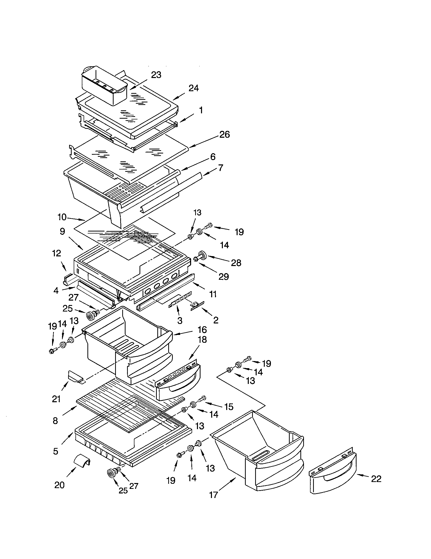KitchenAid KSRK25ILSS02 refrigerator shelf diagram