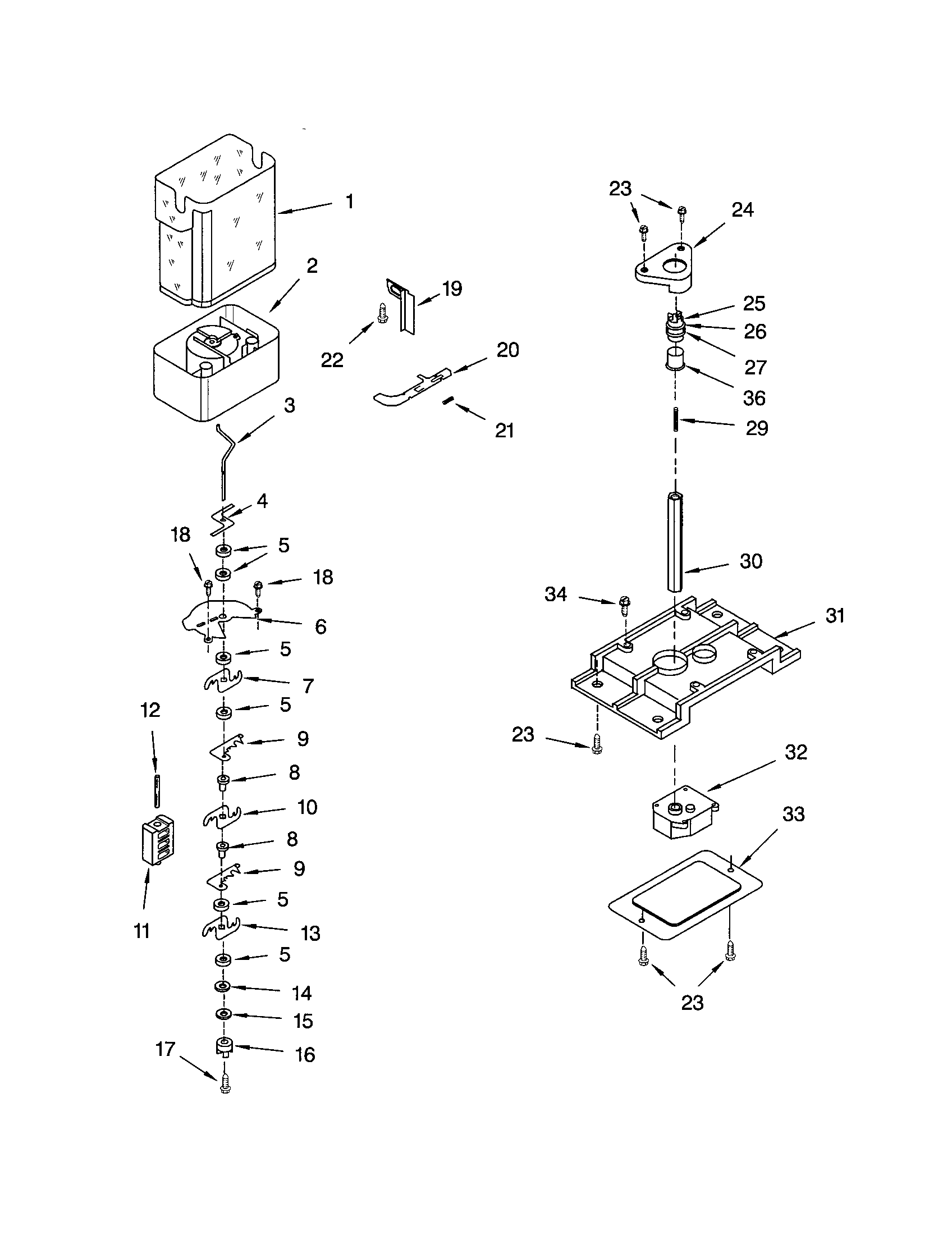 KitchenAid KSRK25ILSS02 motor and ice container diagram