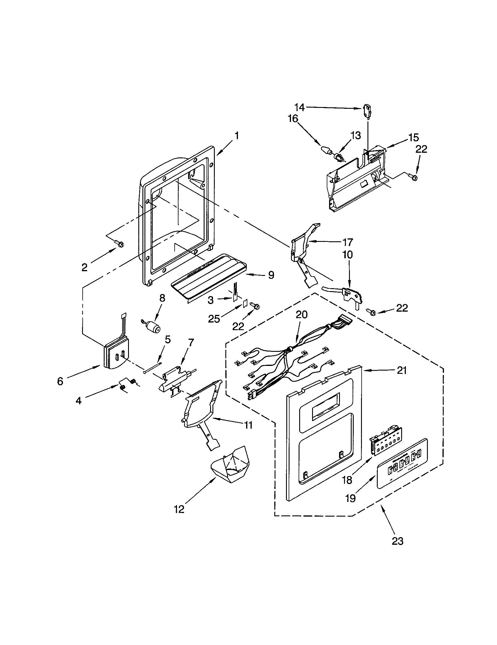 KitchenAid KSRK25ILSS02 dispenser front diagram