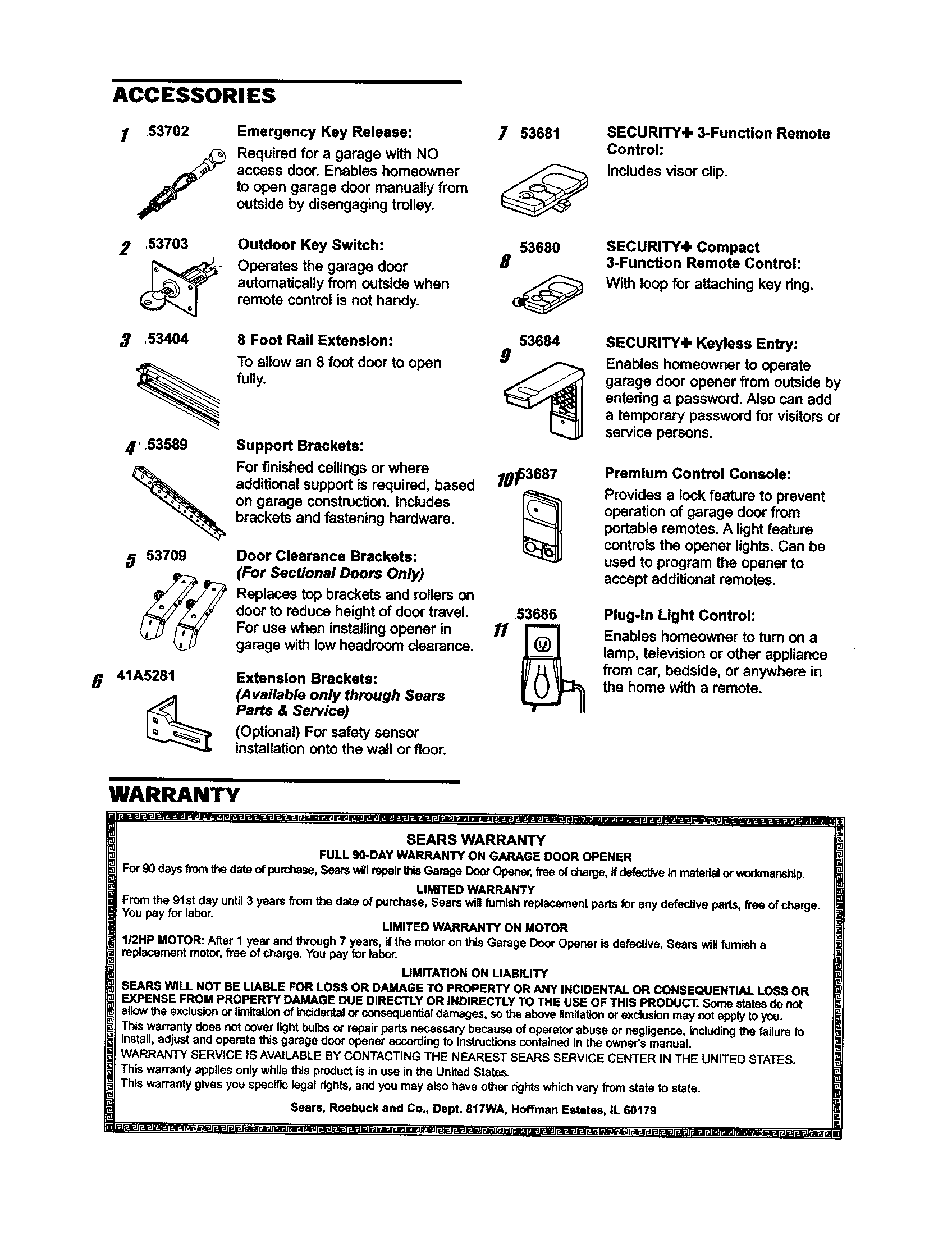 Craftsman 13953992 accessories diagram