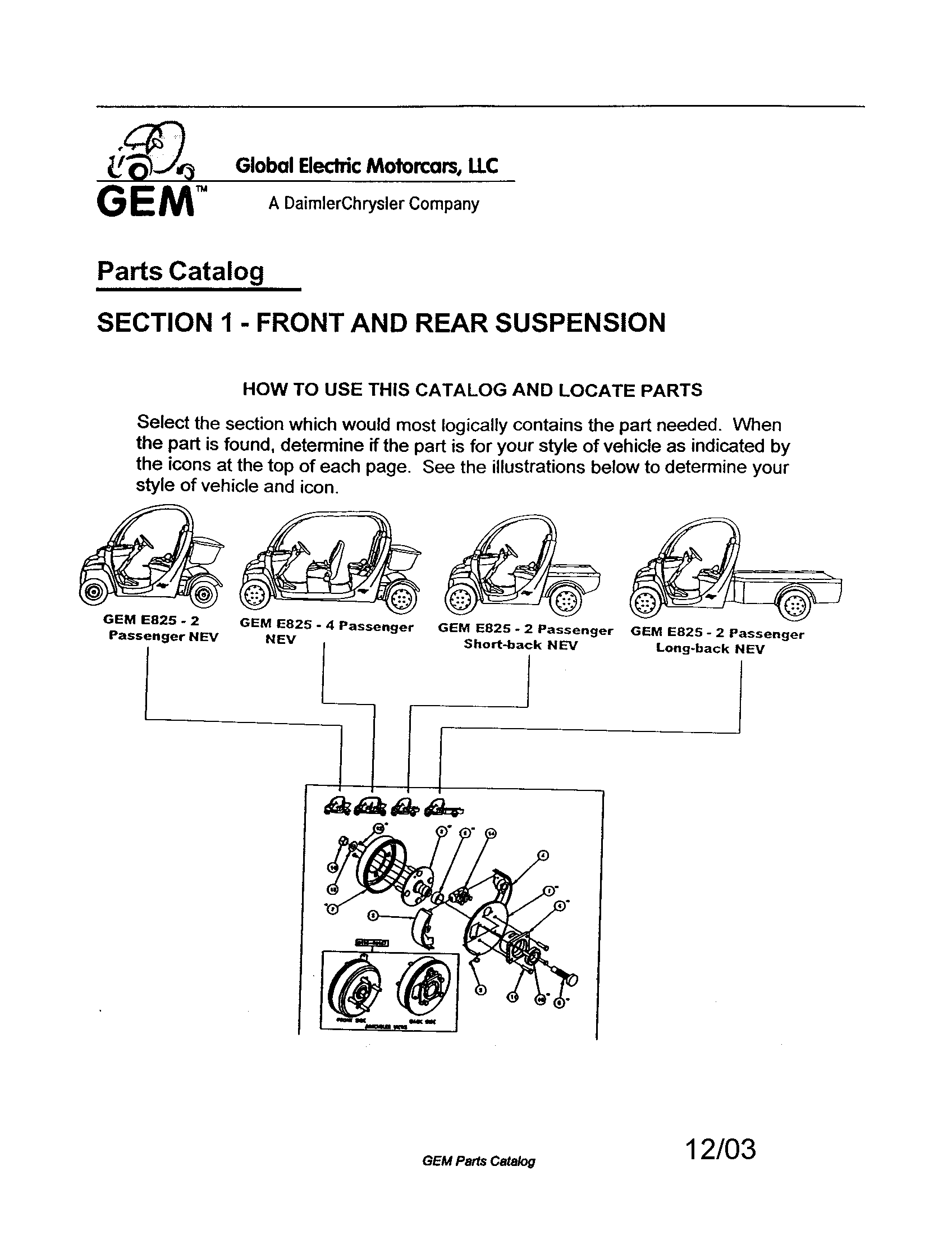 Gem Products GEM E825 front & rear suspension - sectin 1 diagram