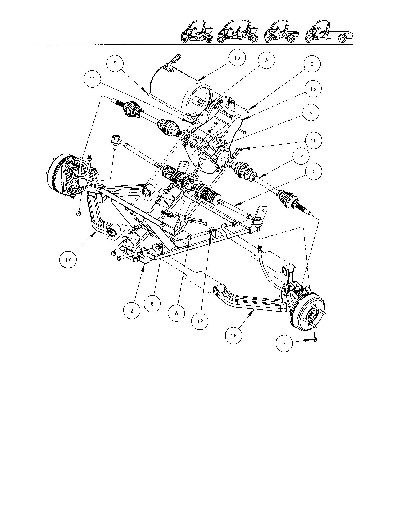 Gem Products GEM E825 steering & driveline - front diagram