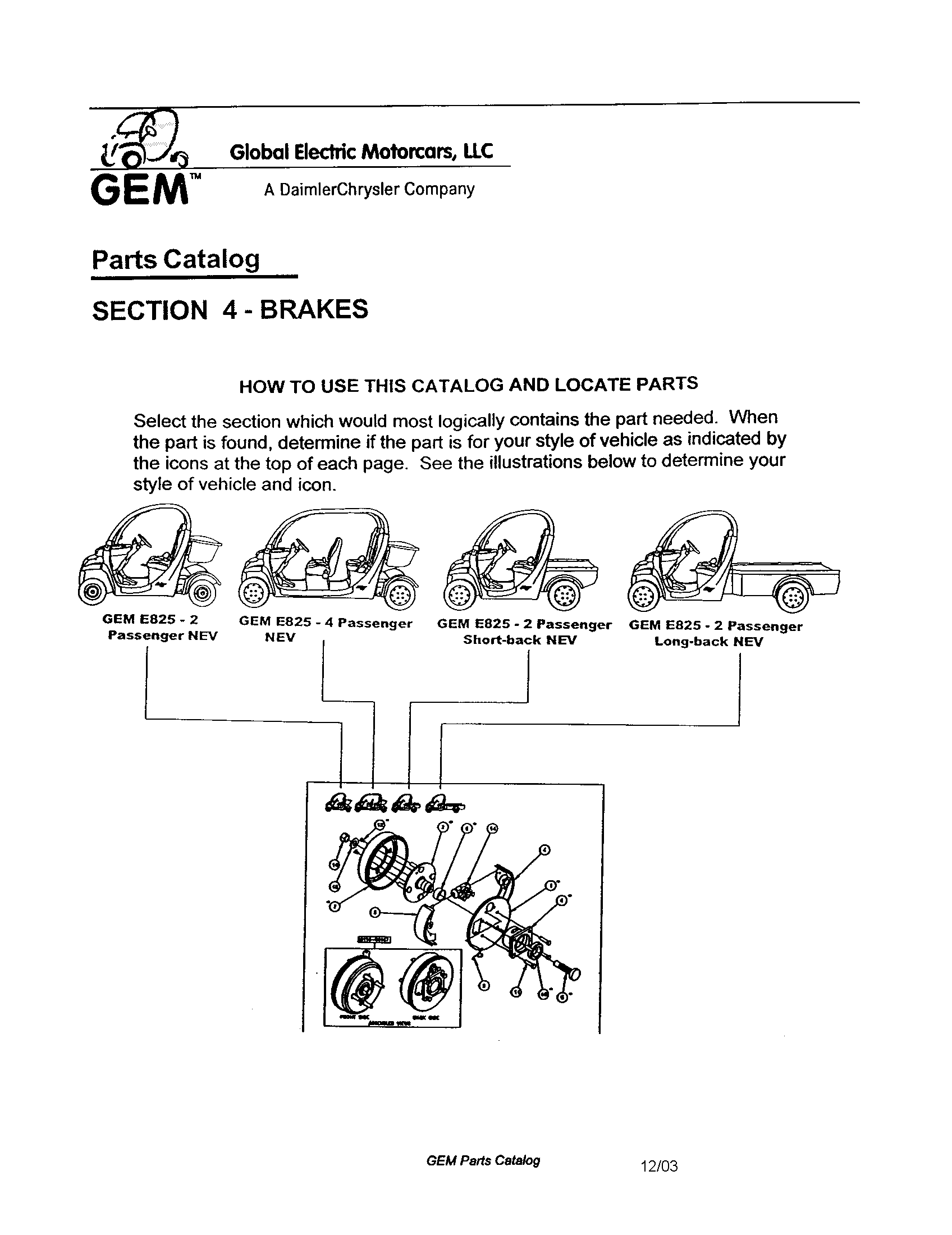 Gem Products GEM E825 brakes - section 4 diagram