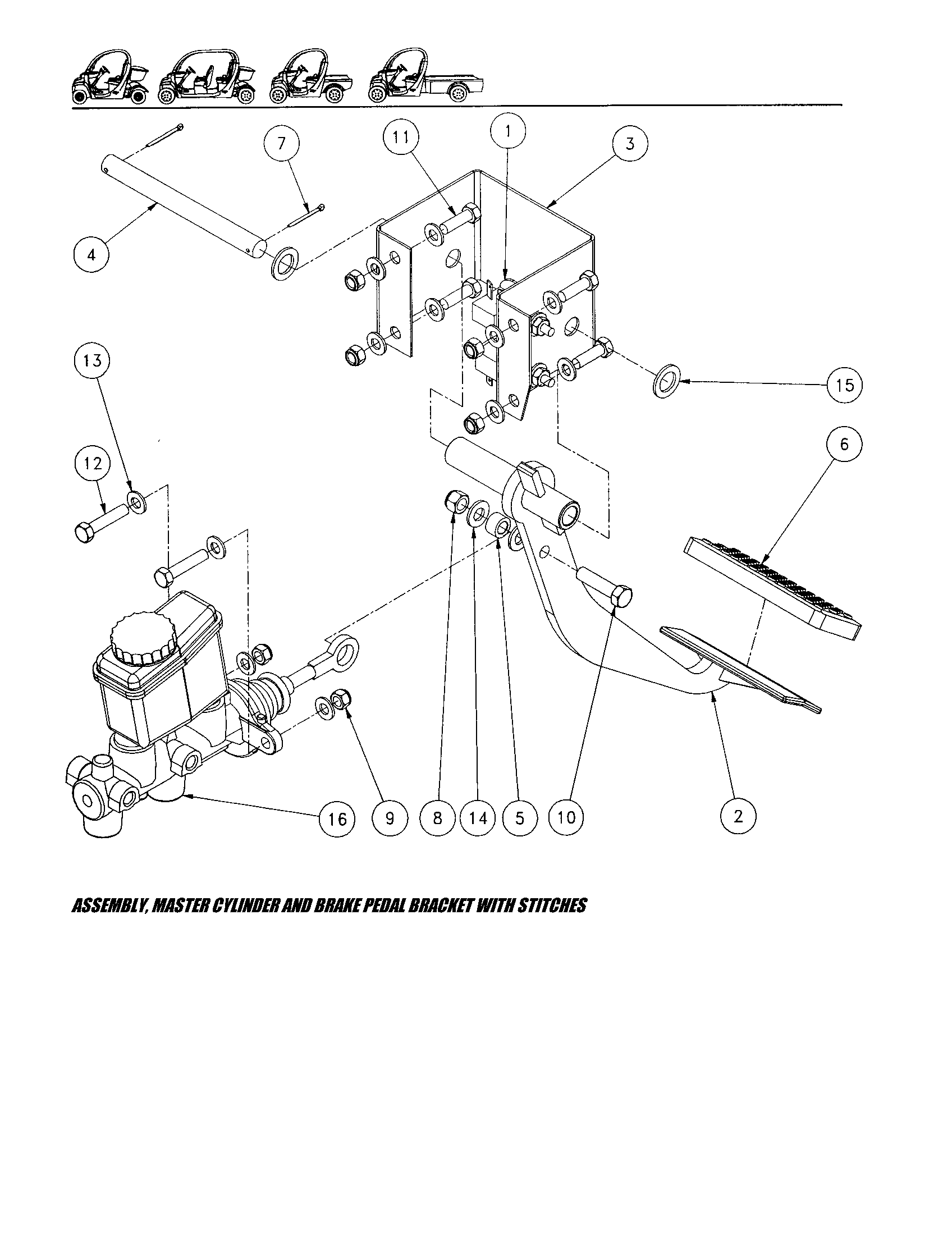 Gem Products GEM E825 master cylinder/brake pedal bracket diagram