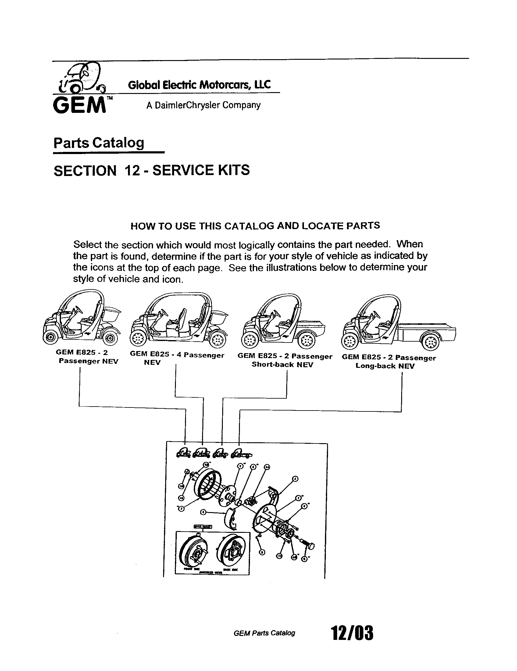 Gem Products GEM E825 service kits - section 12 diagram