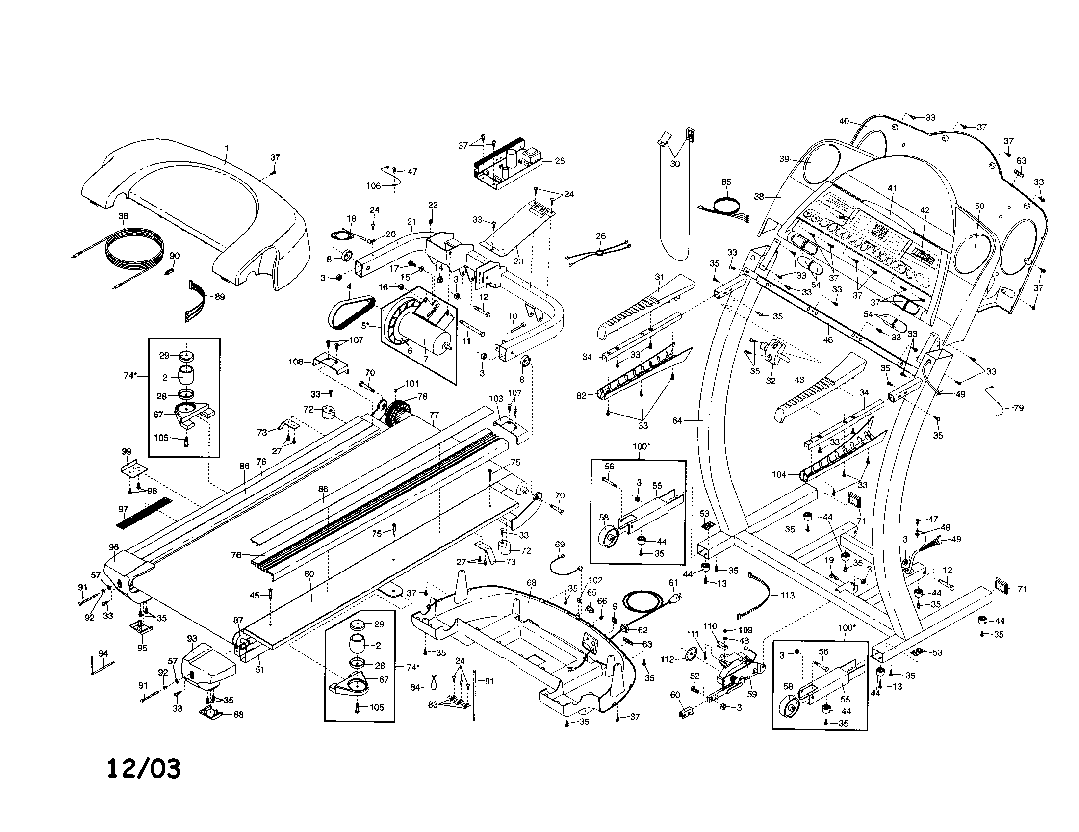 Proform 831294150 console/motor hood/frame/belt diagram