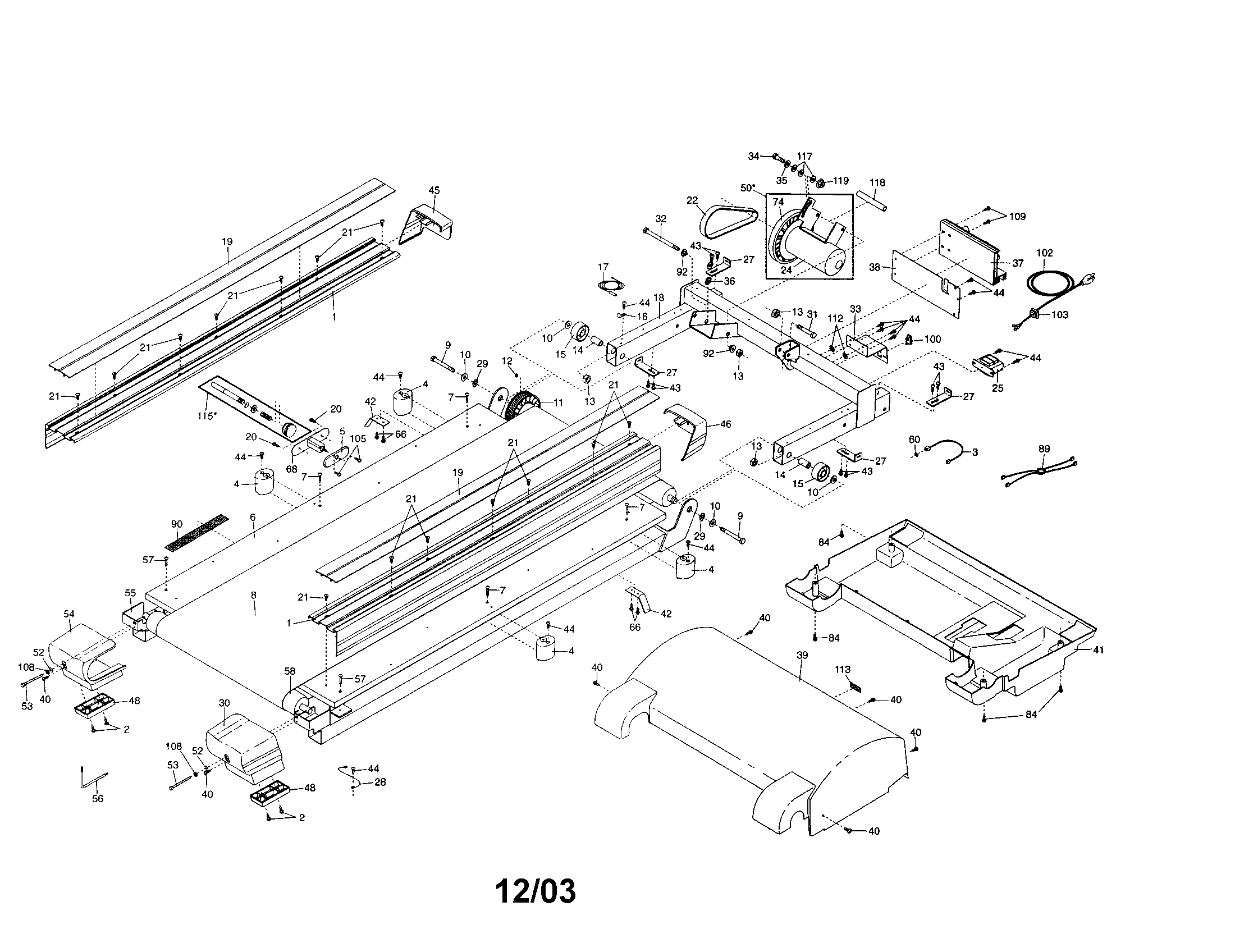 Proform PFTL71430 motor/motor hood/walking belt diagram