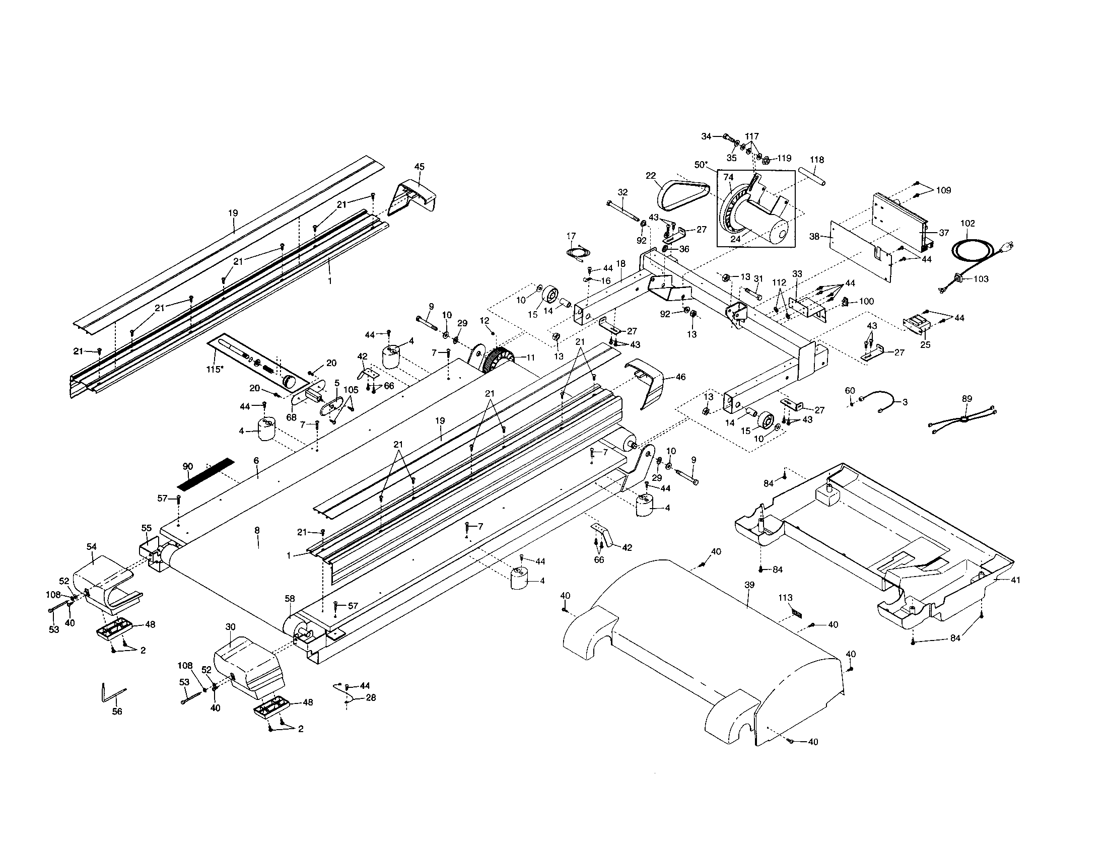 Proform PFTL71431 motor/motor hood/walking belt diagram