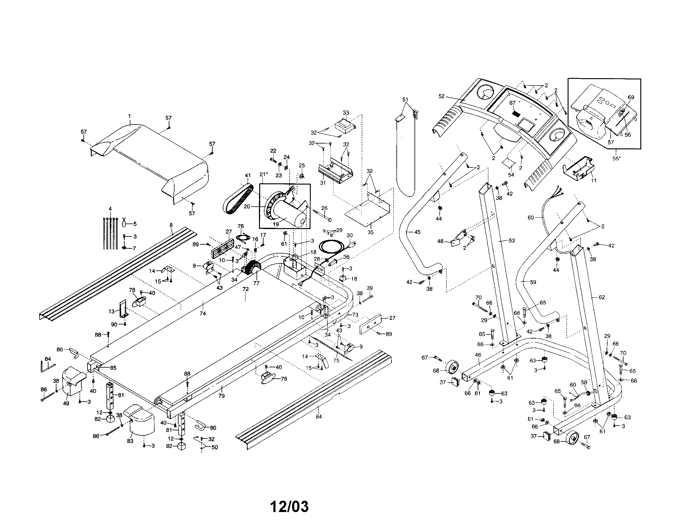 Weslo WLTL25321 console/frame/motor/motor hood diagram