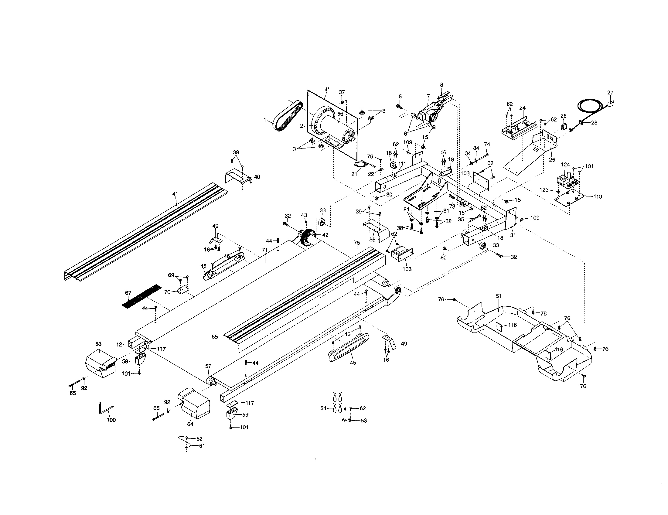 Weslo WLTL39324 motor/walking belt/belly pan diagram