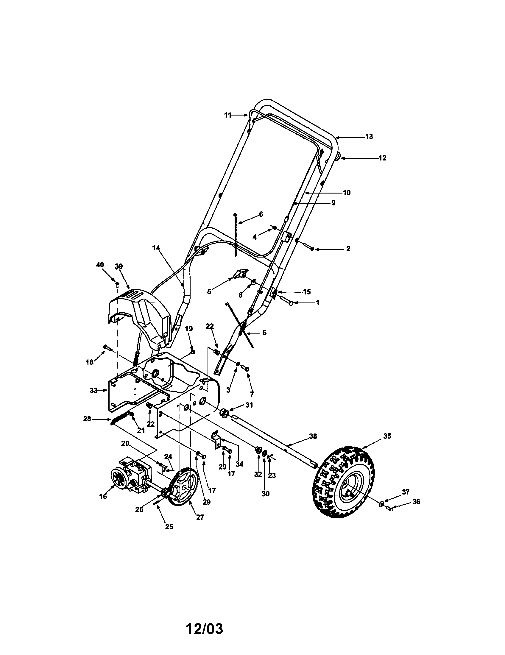 Craftsman 247887000 handle/wheels/belt cover/axle diagram