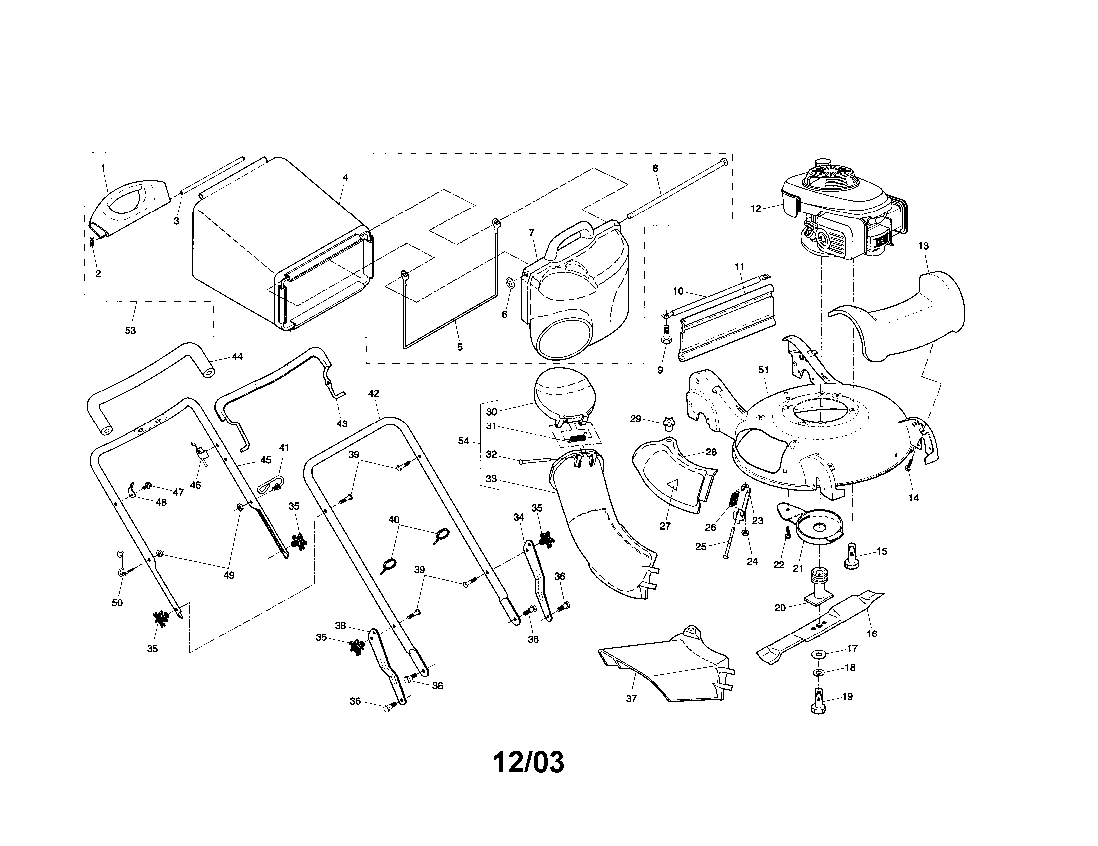 Craftsman 917377840 engine/housing/handle/bag diagram