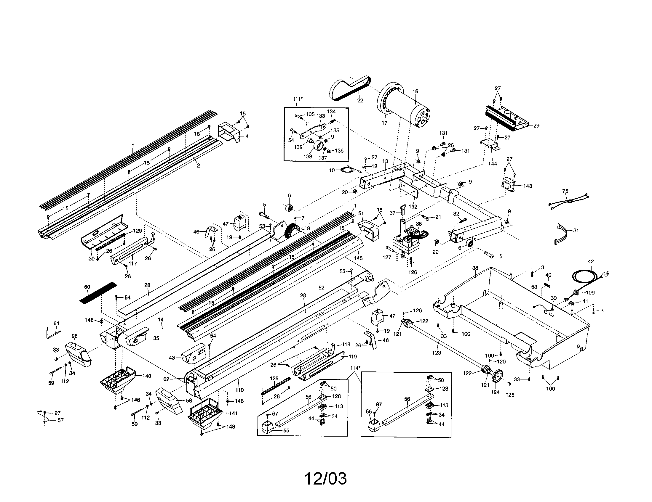 NordicTrack 831294110 walking belt/motor/belly pan diagram