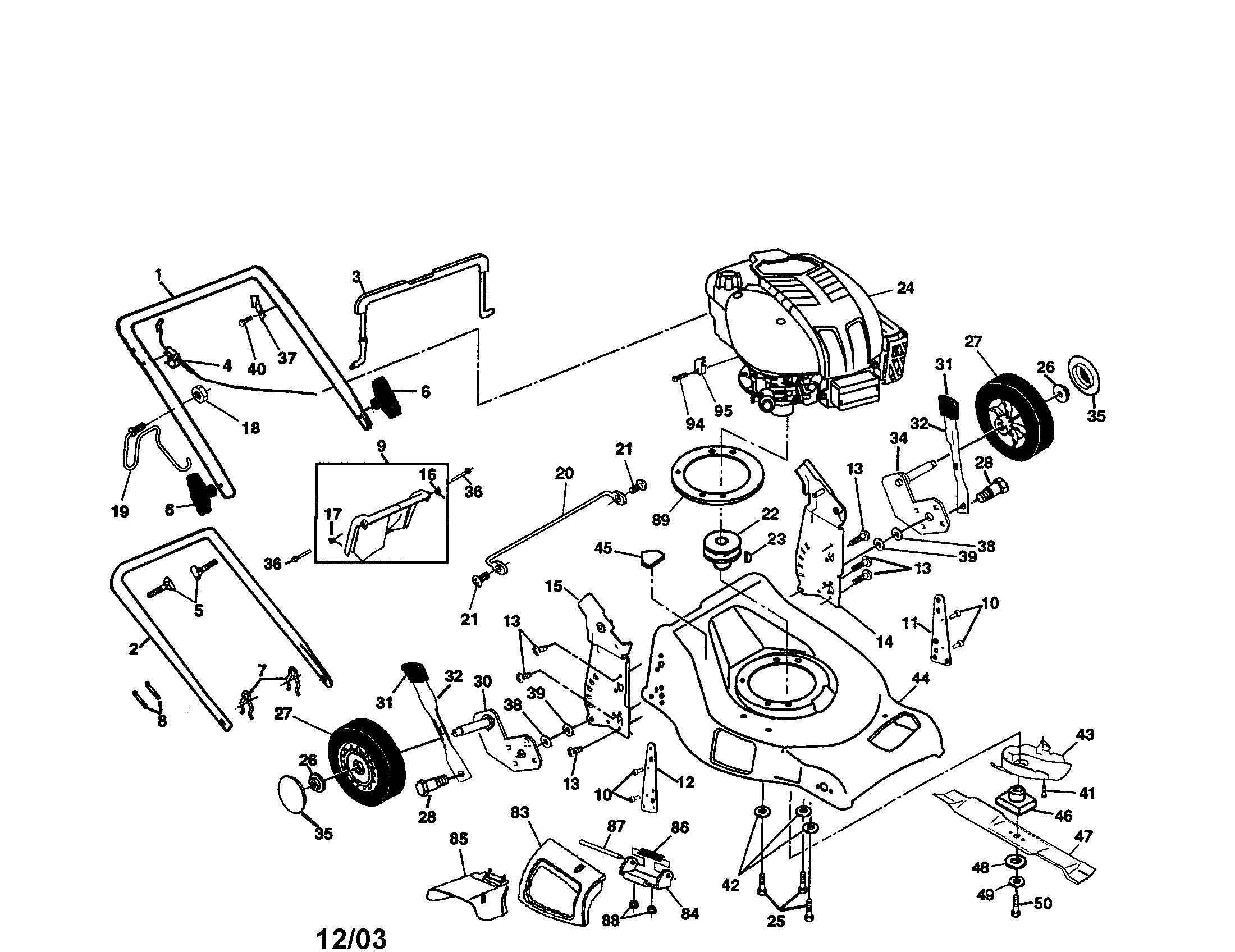 Craftsman 917371490 engine/housing/handle diagram