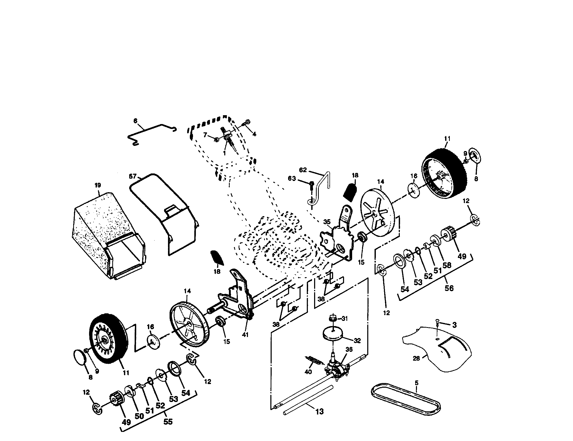 Craftsman 917371490 wheels/tires/bag diagram