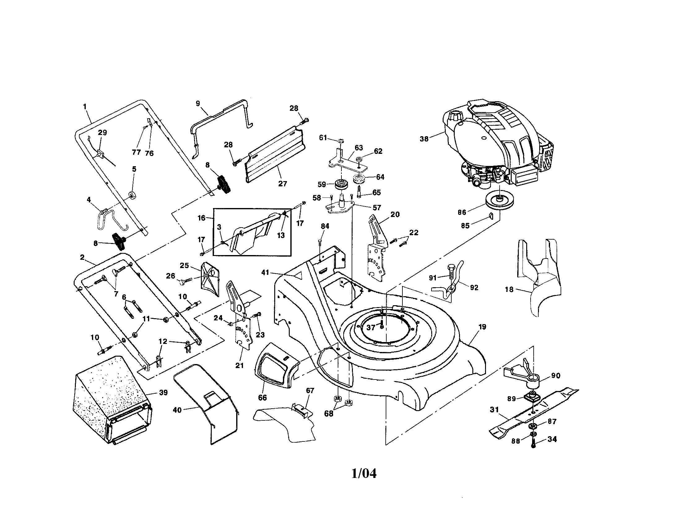 Craftsman 917377820 engine/handle/bag/housing diagram
