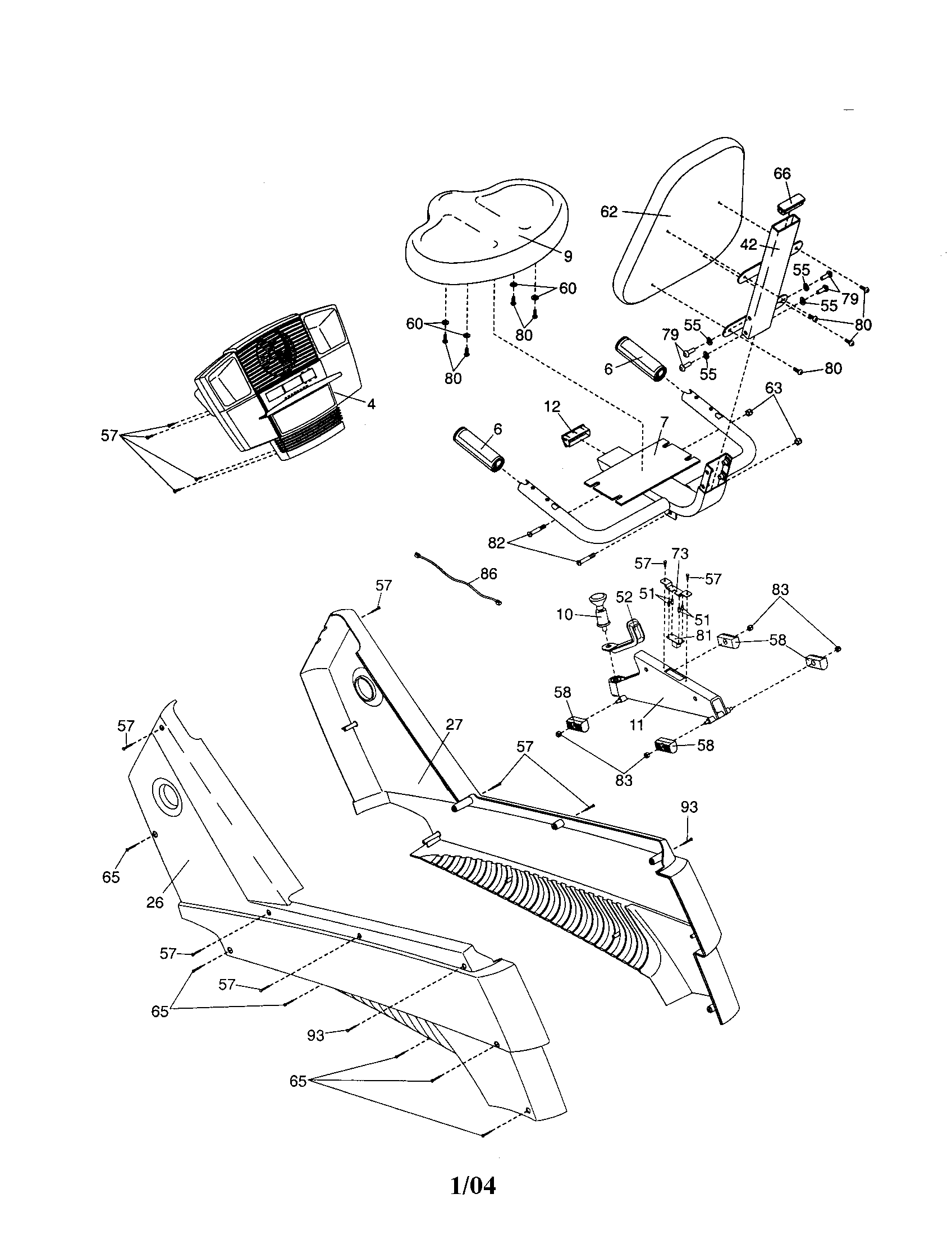 NordicTrack 831283192 console/seat frame/side shields diagram