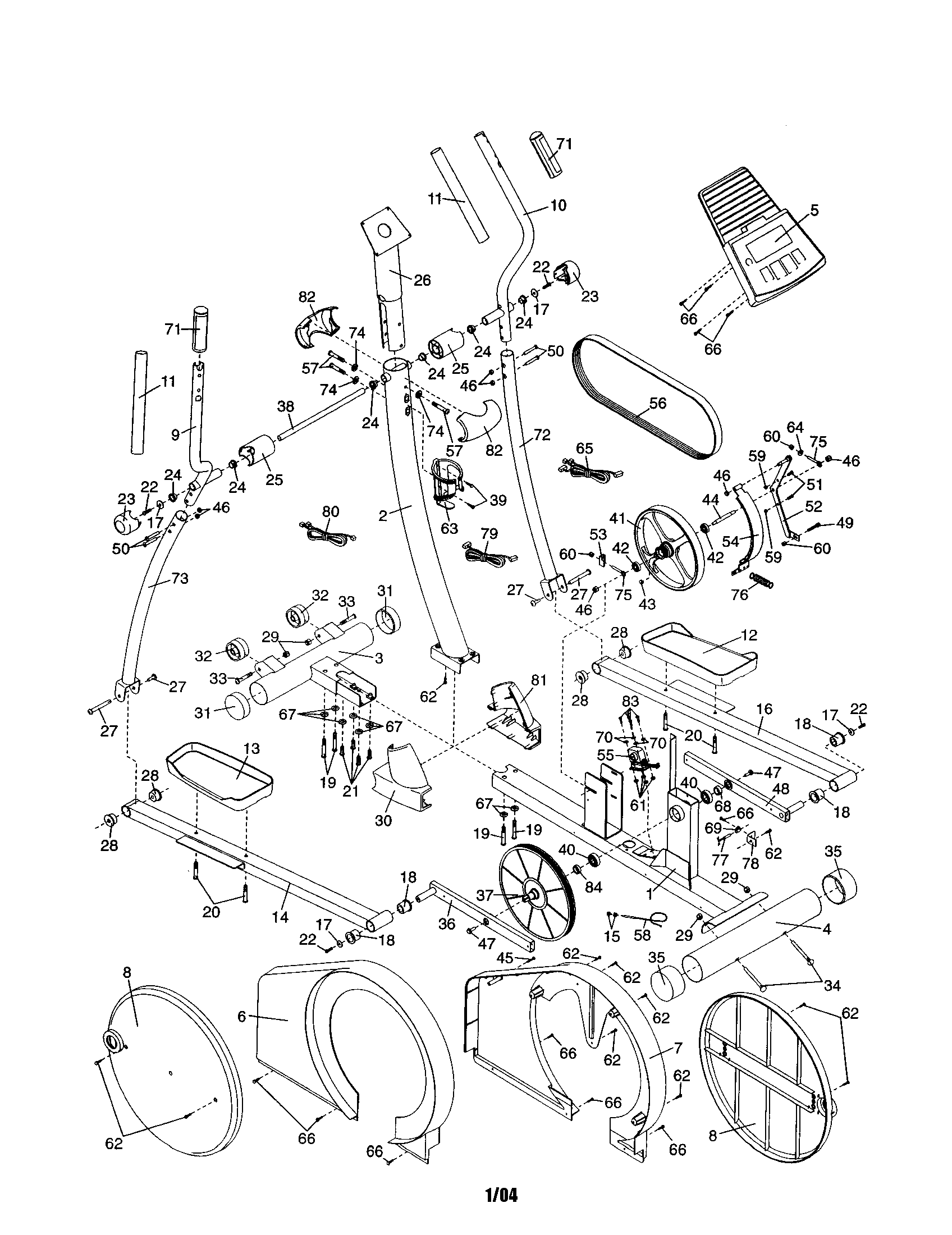 Weslo WLEL20130 console/sideshields/handlebars diagram