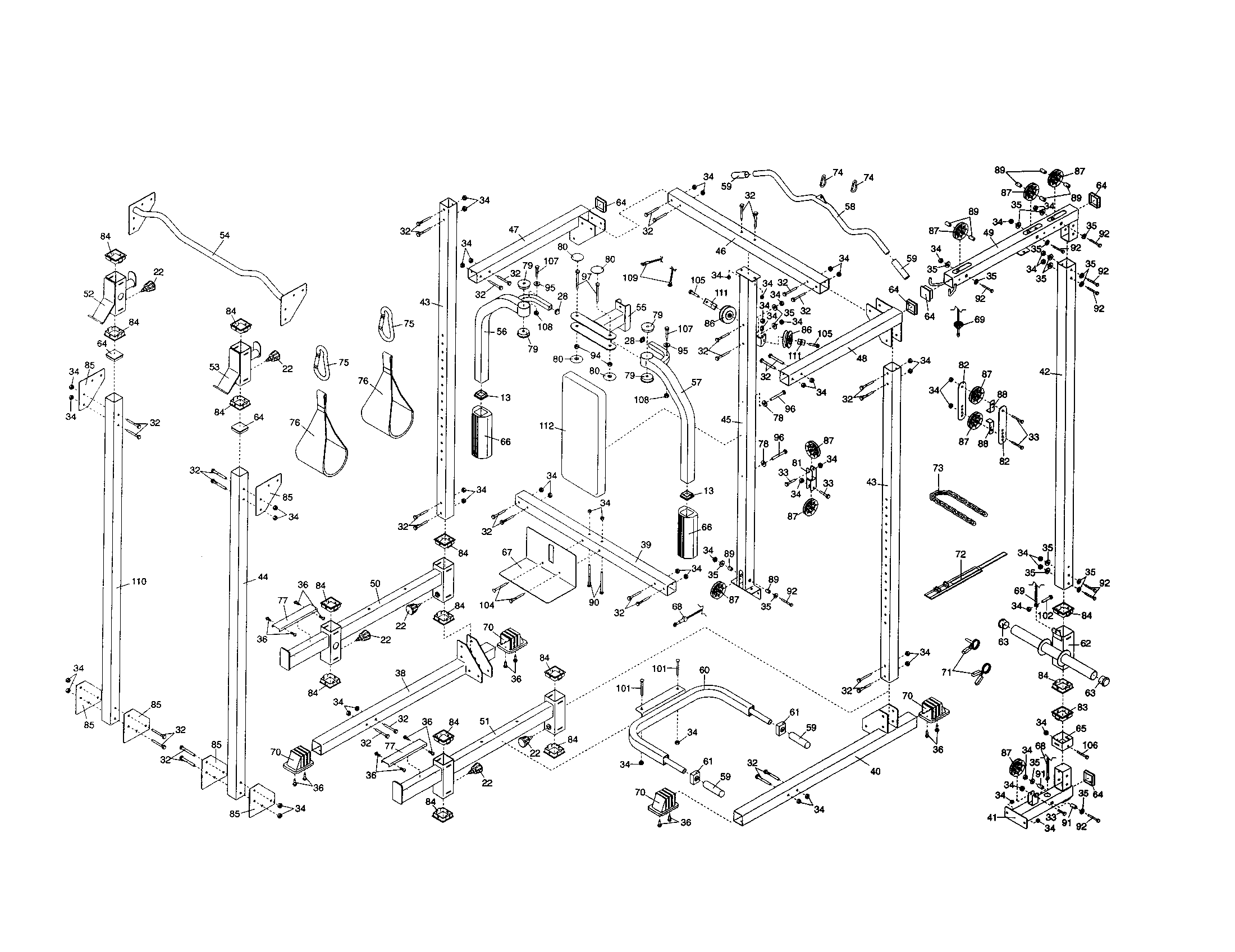 Weider WEBE37331 rear upright/backrest diagram