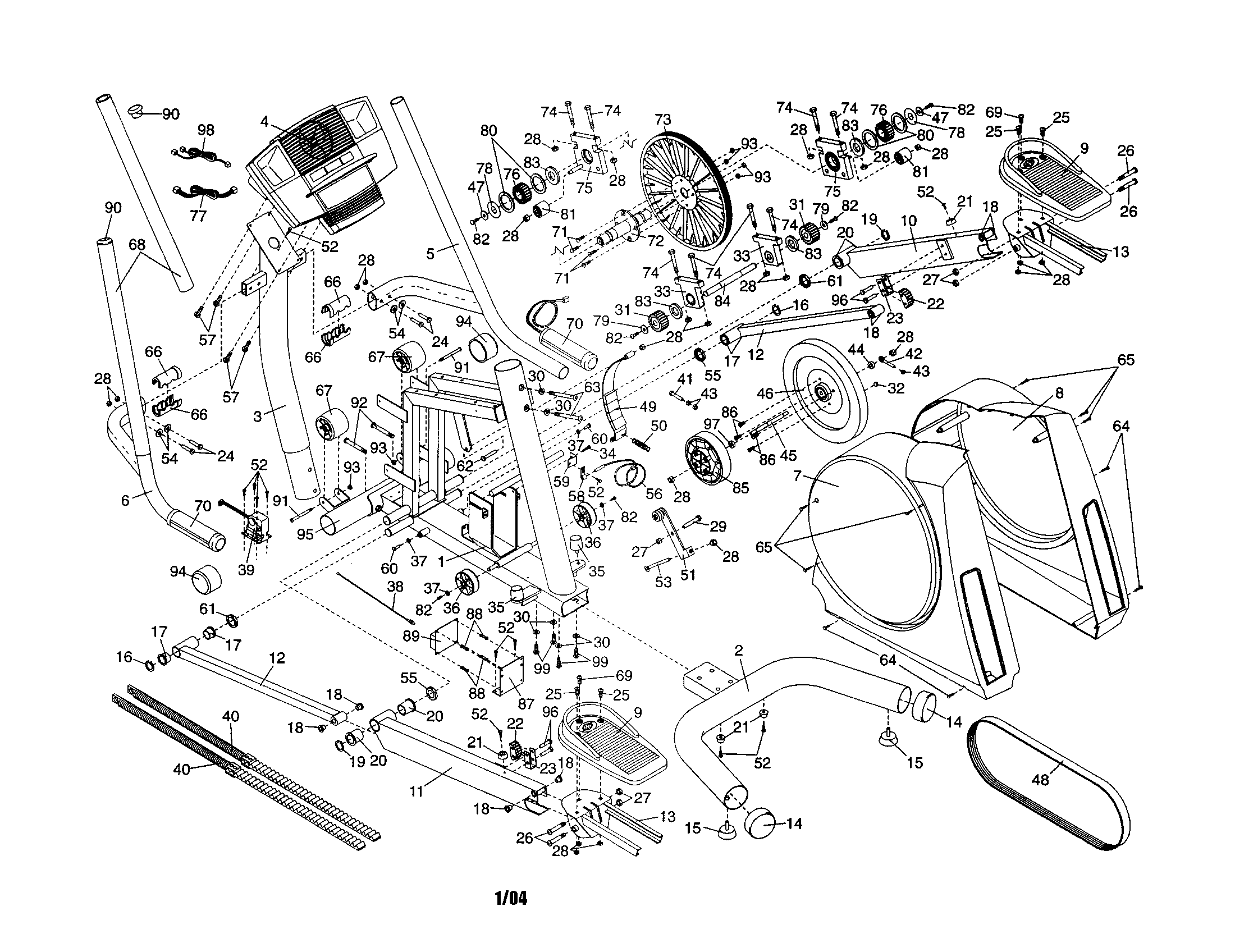 NordicTrack 831283661 frame/console/motor/pedal diagram
