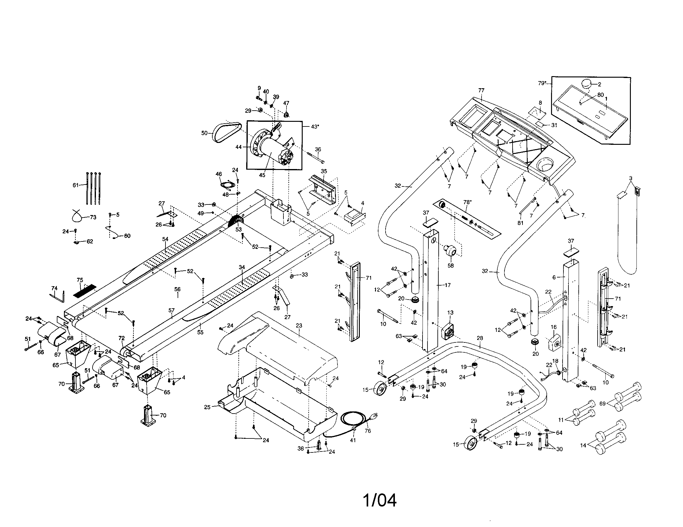 Weslo WLTL21430 walking belt/motor/console/hood diagram