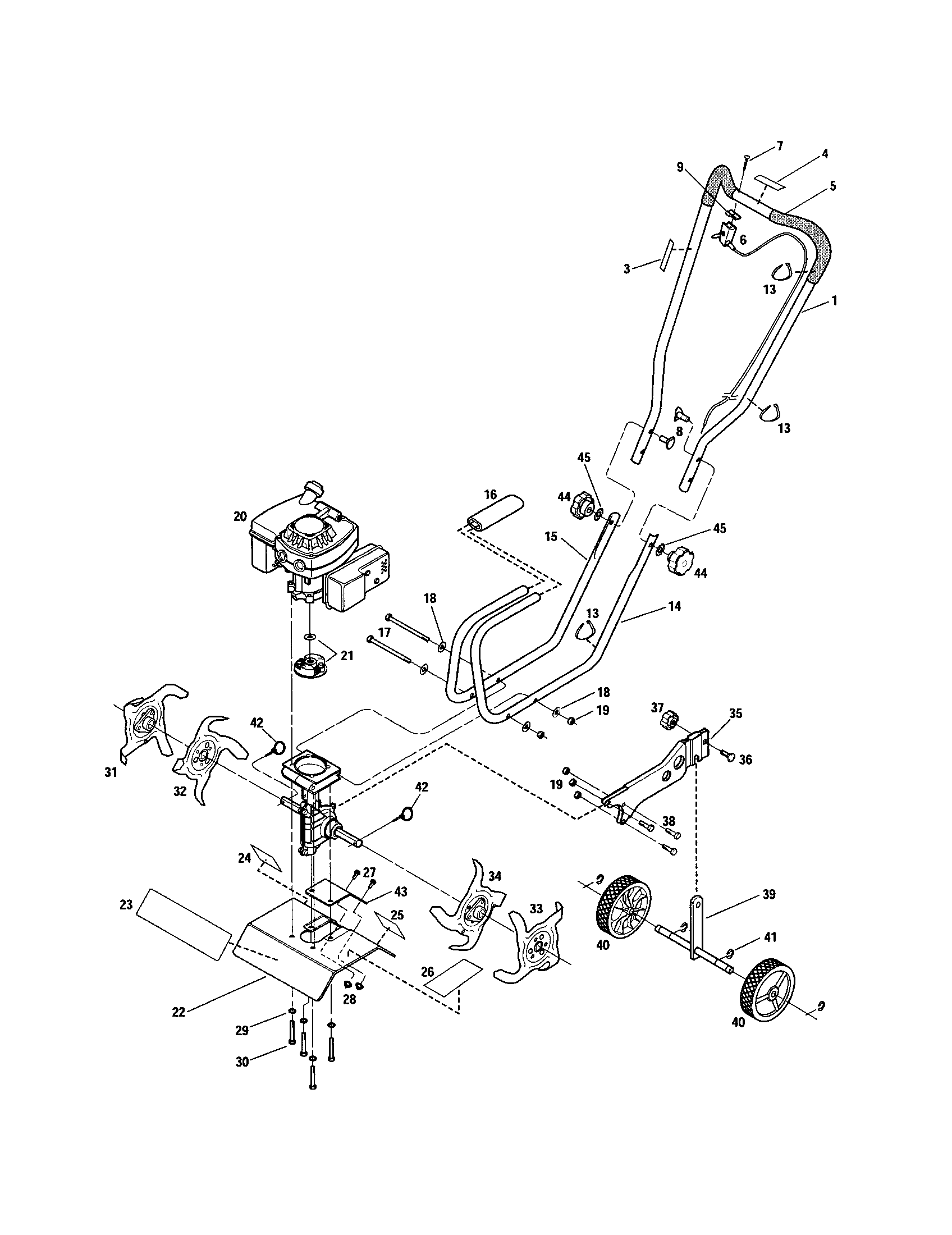 Troybilt 12235 handlebar/axle/wheel diagram