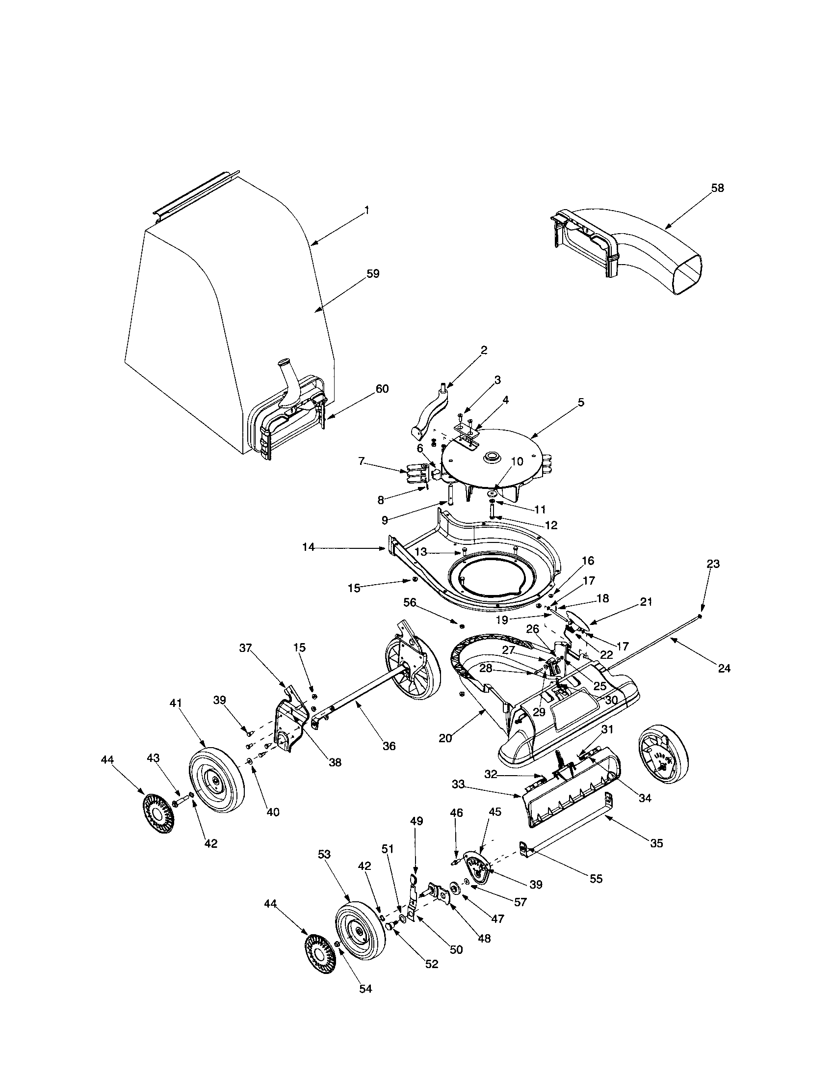 Troybilt 24B-060F063-2002 bag/housing/impeller/nozzle diagram