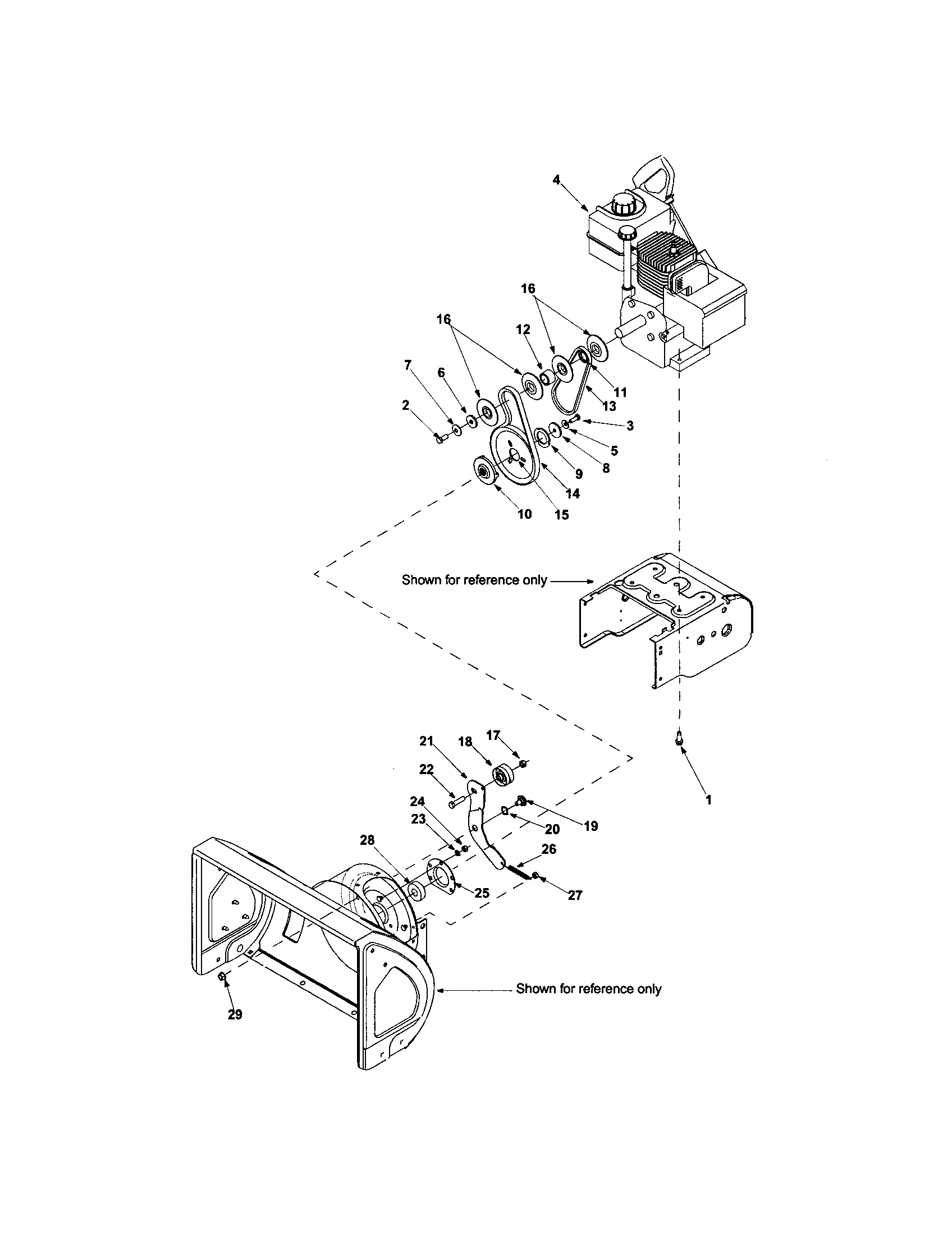 MTD 380 engine/auger-pulley diagram