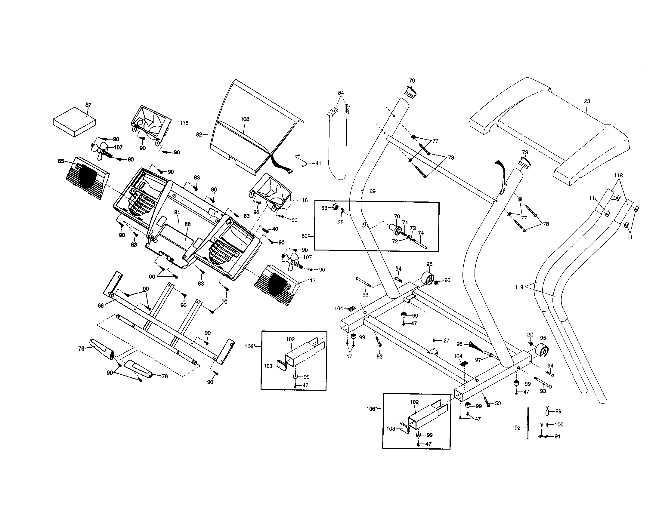 NordicTrack NTL10841 console/upright rails diagram