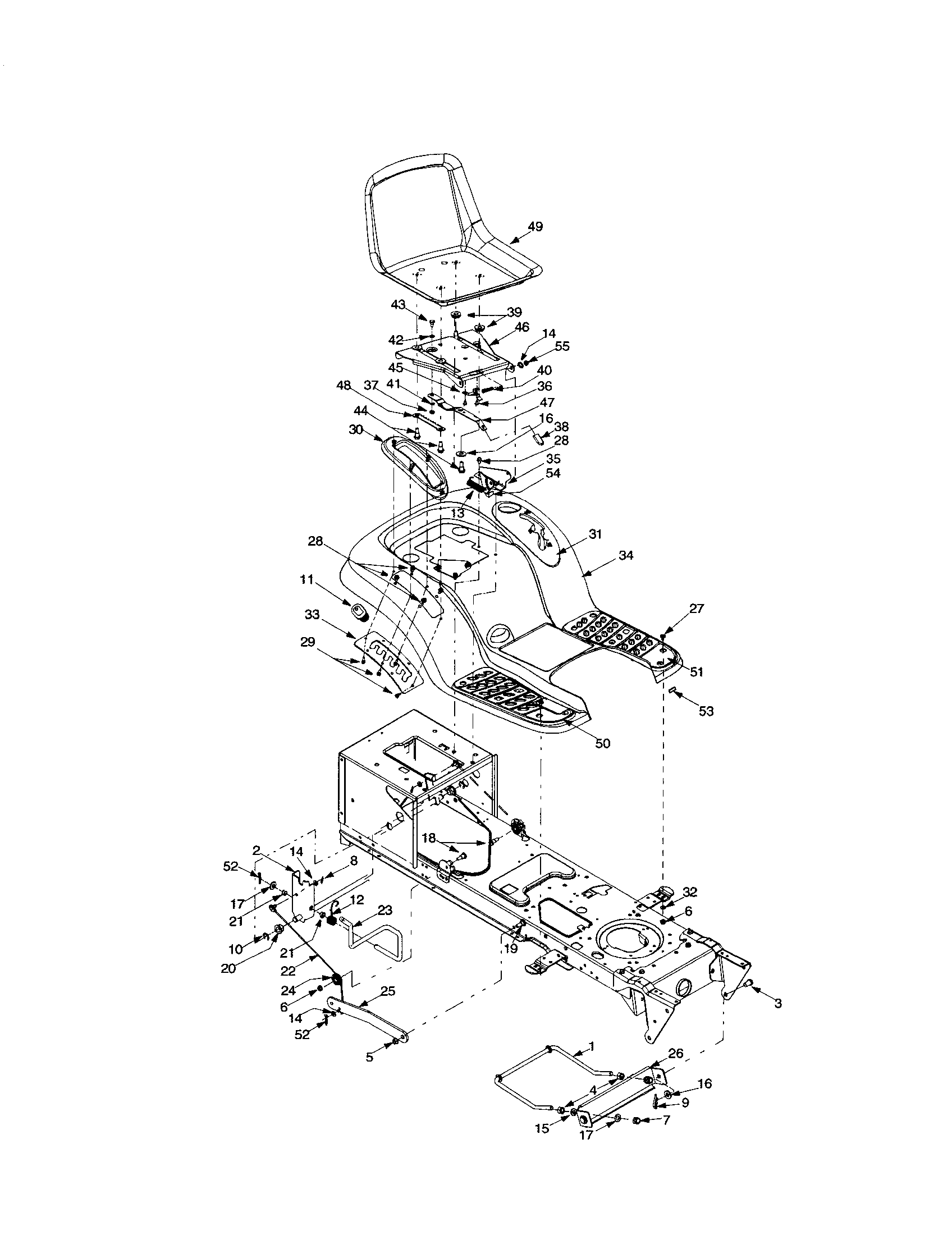 Troybilt X609G seat/fender diagram