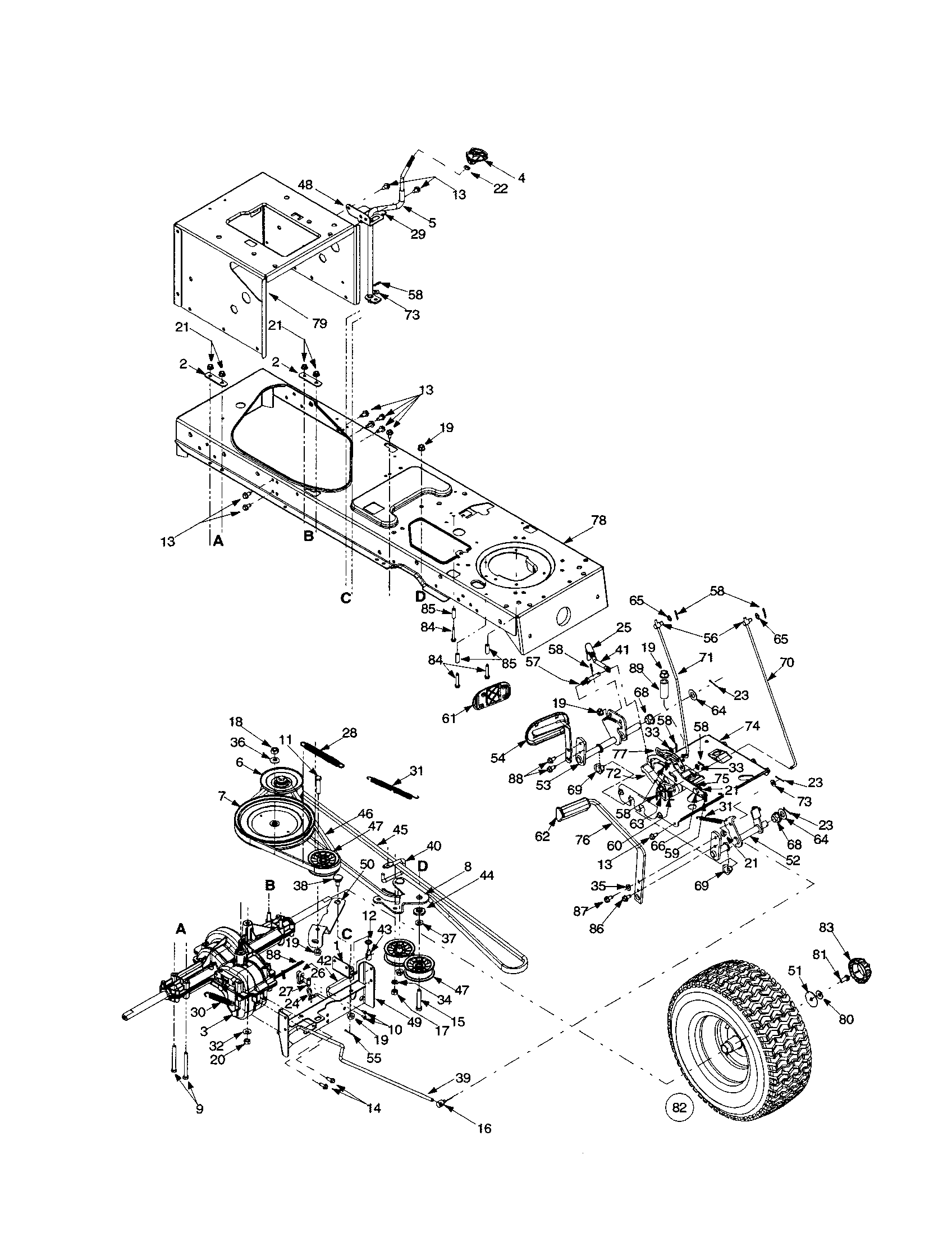 Troybilt X609G single-speed transmission diagram