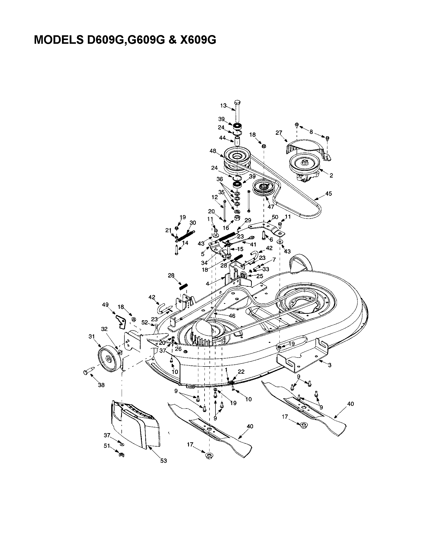 Troybilt X609G deck/brake/gear diagram