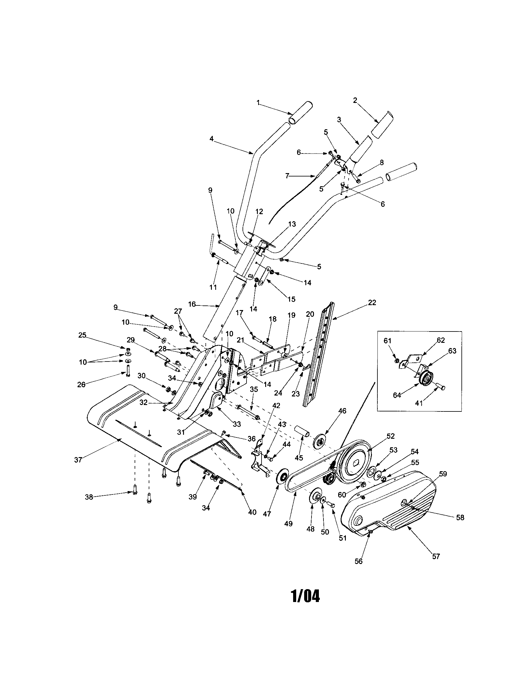 Bolens 21A-332C163 handle/tine shield diagram