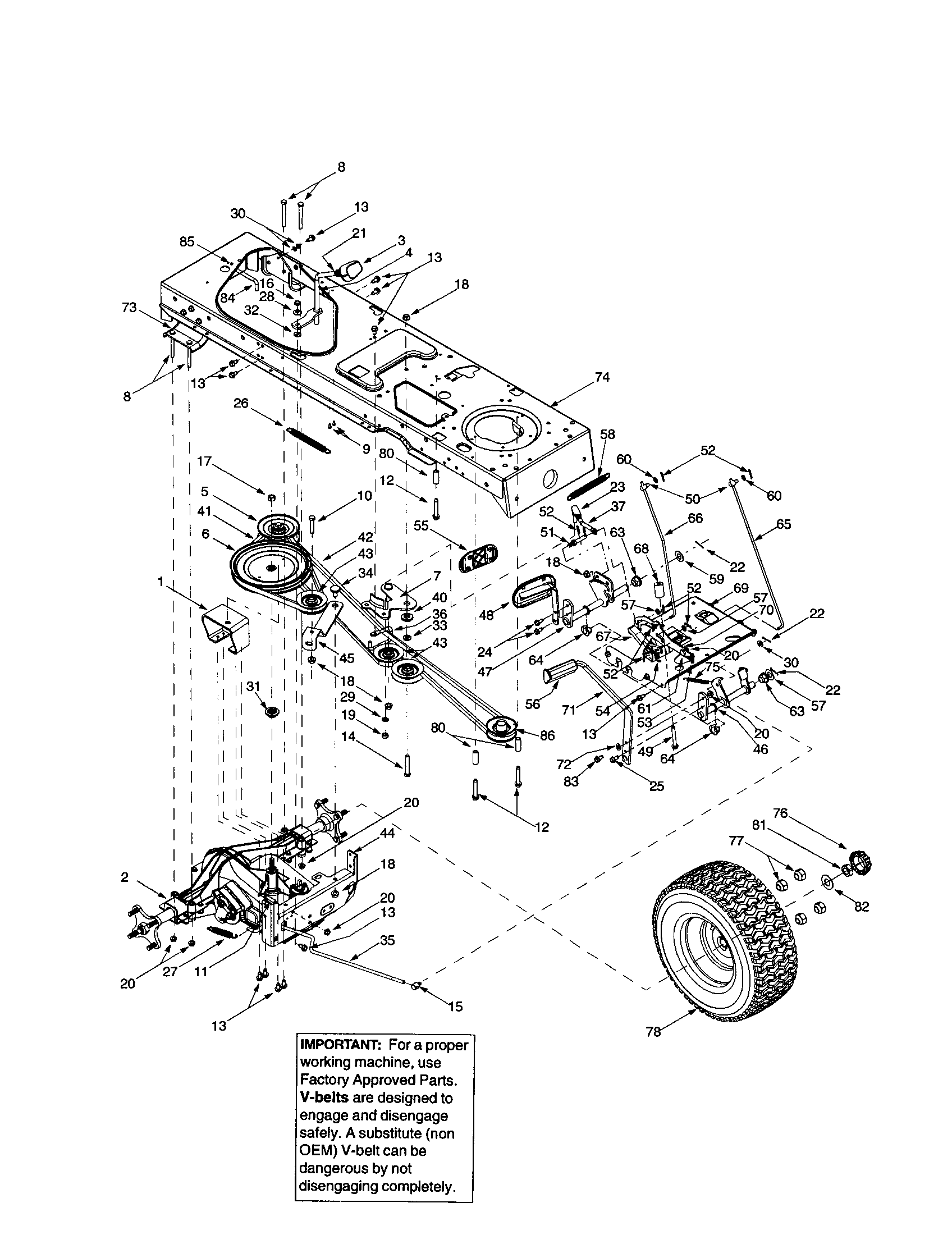 Bolens G808H frame/axle bracket/drive diagram