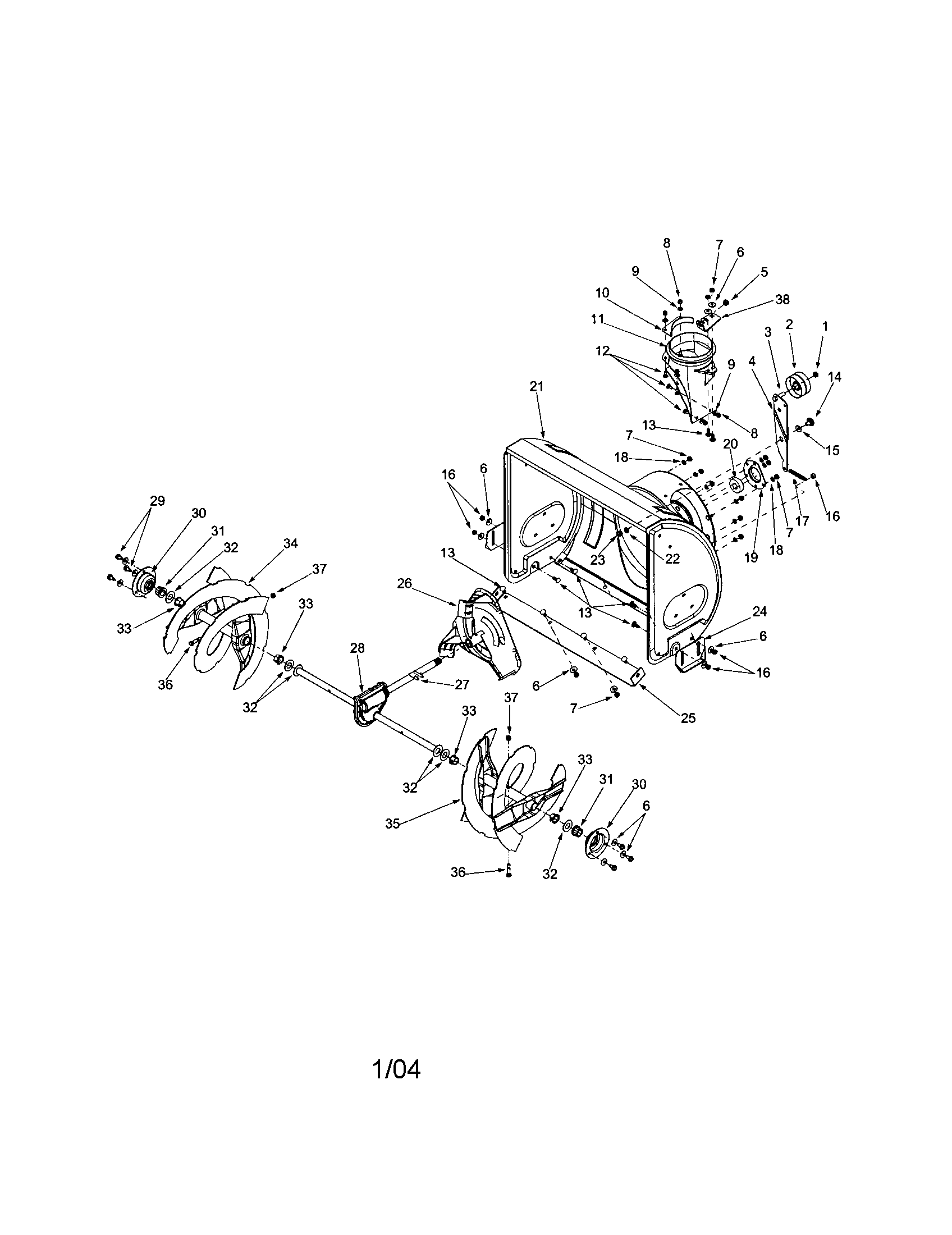 MTD 614E gear assembly/housing diagram