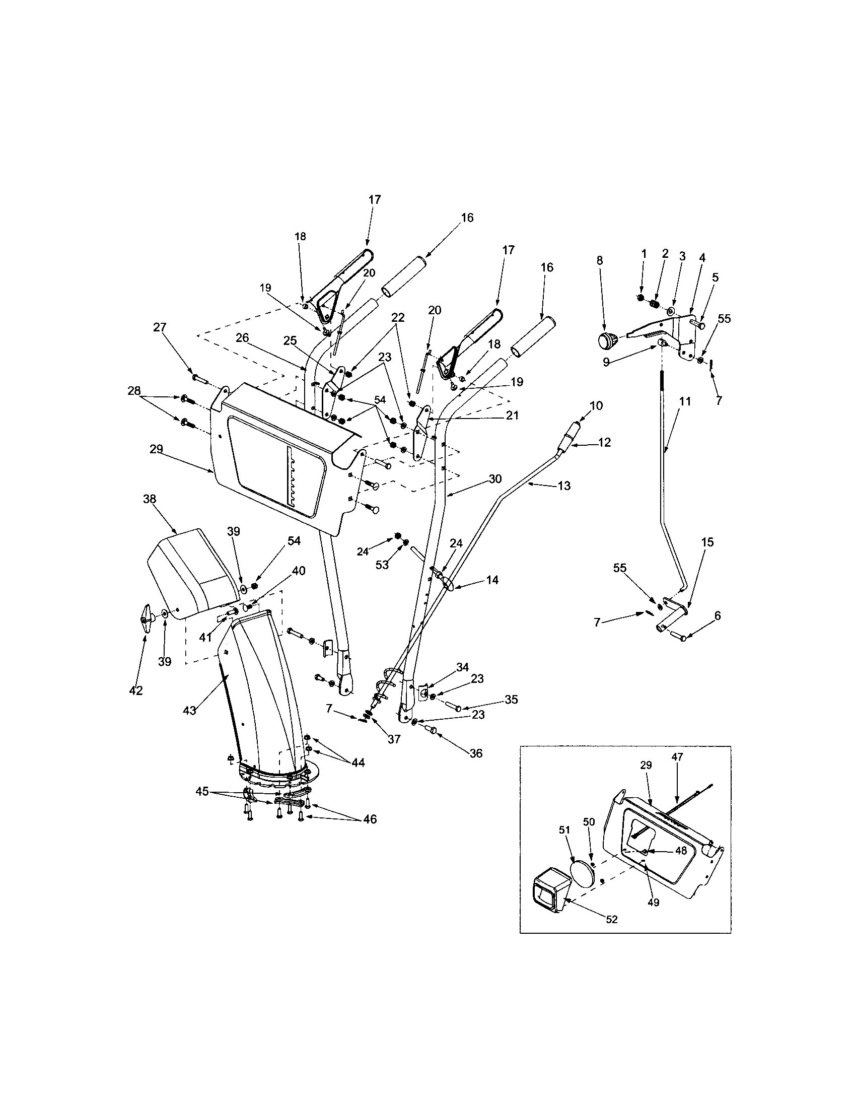 MTD 614E control panel/handle diagram