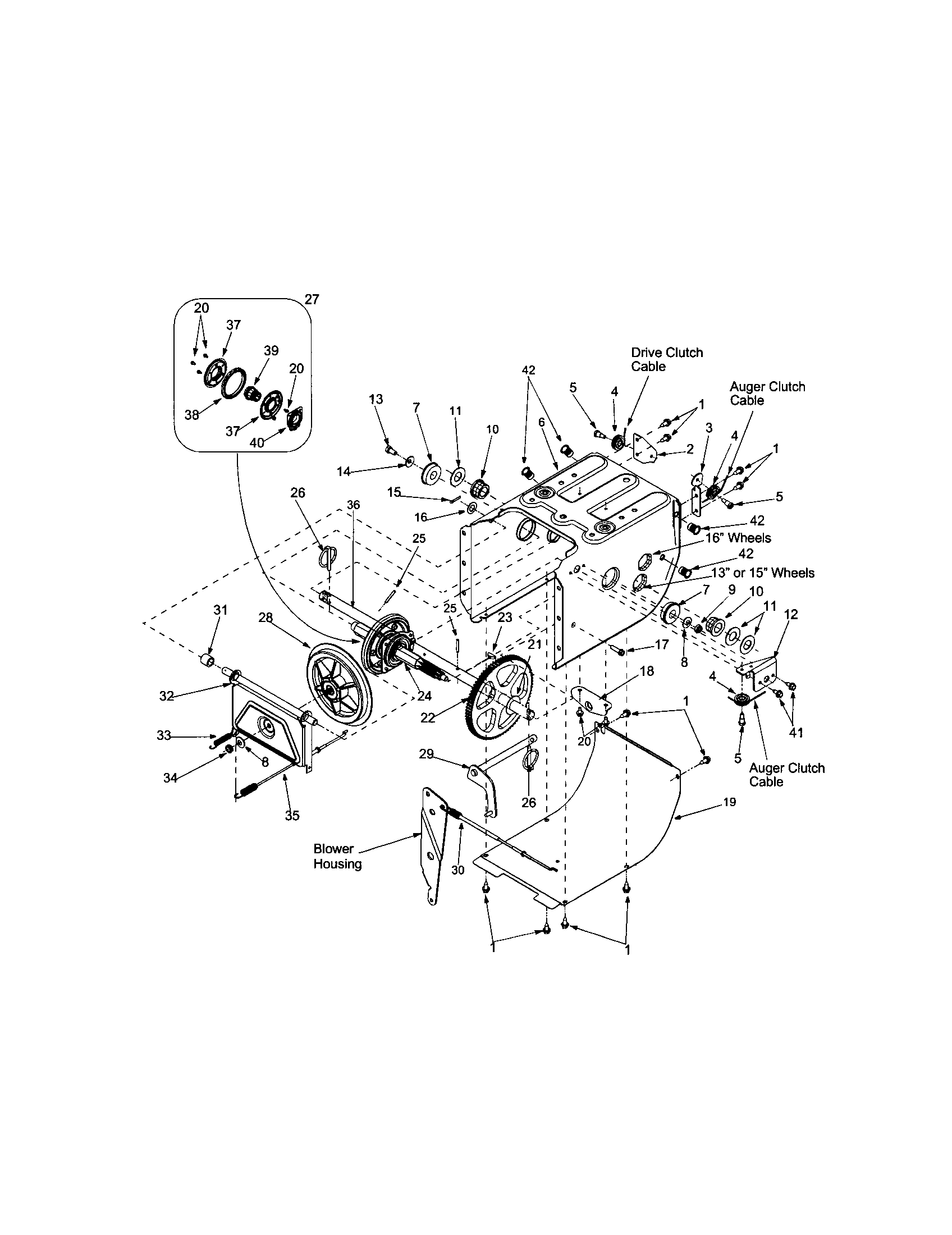 MTD 614E friction wheel/gears/frame cover diagram