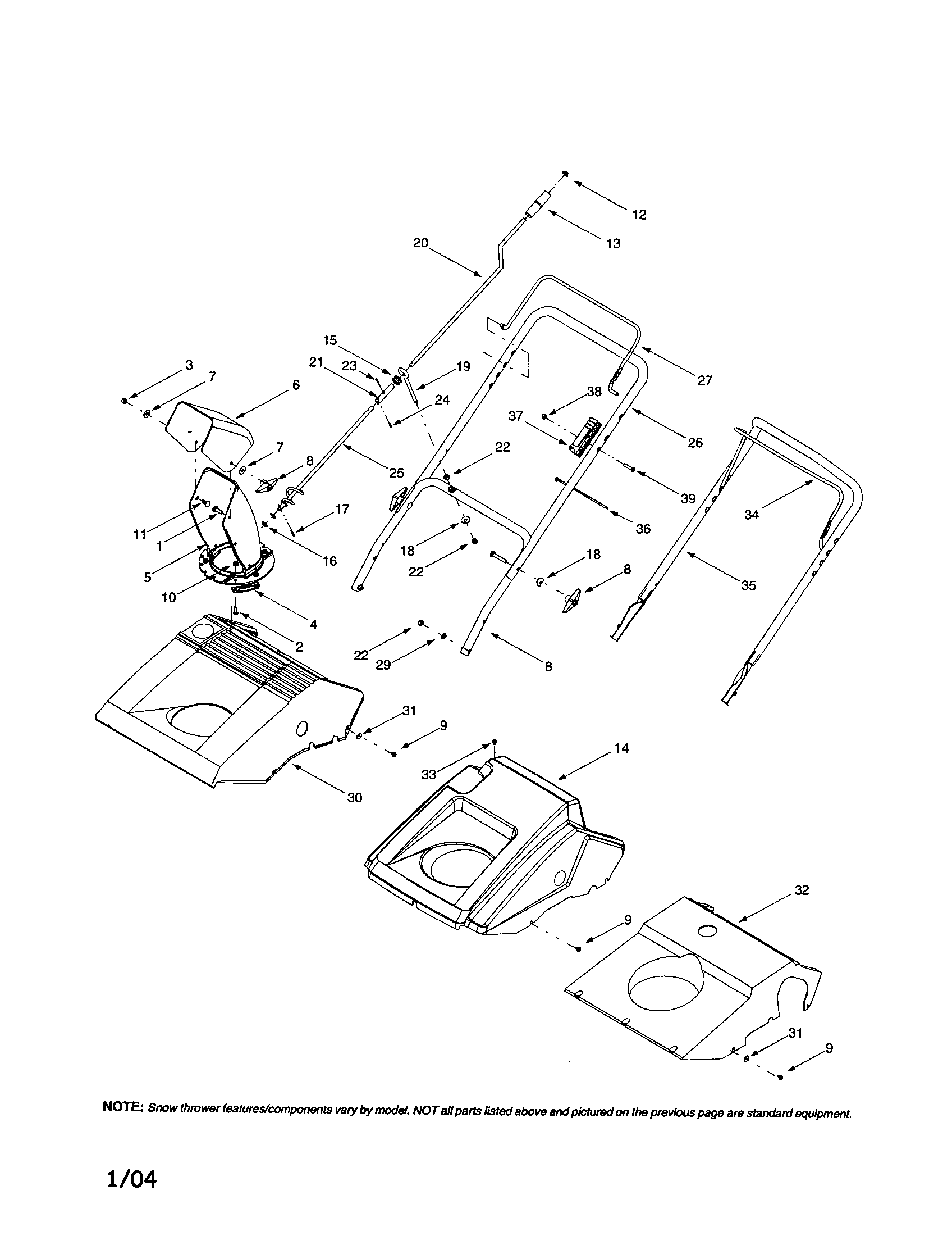 MTD E172 handle/shroud/chute diagram