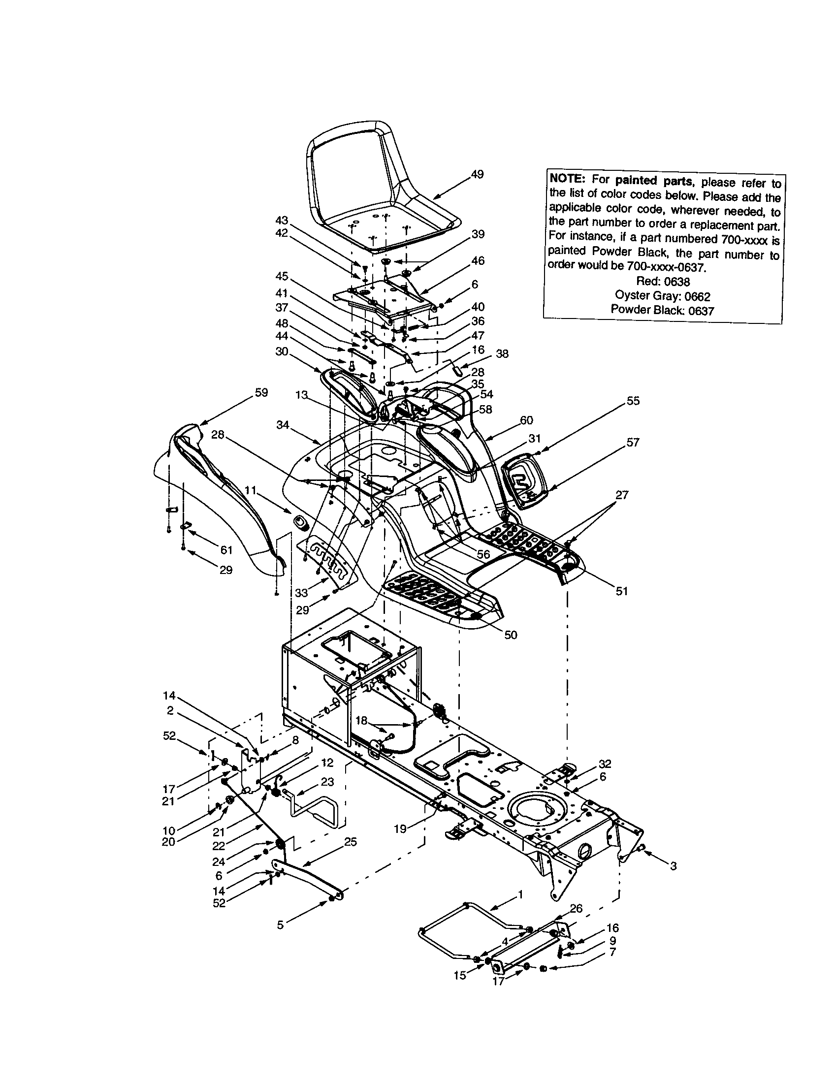 Troybilt 14AZ809H063 seat assembly diagram