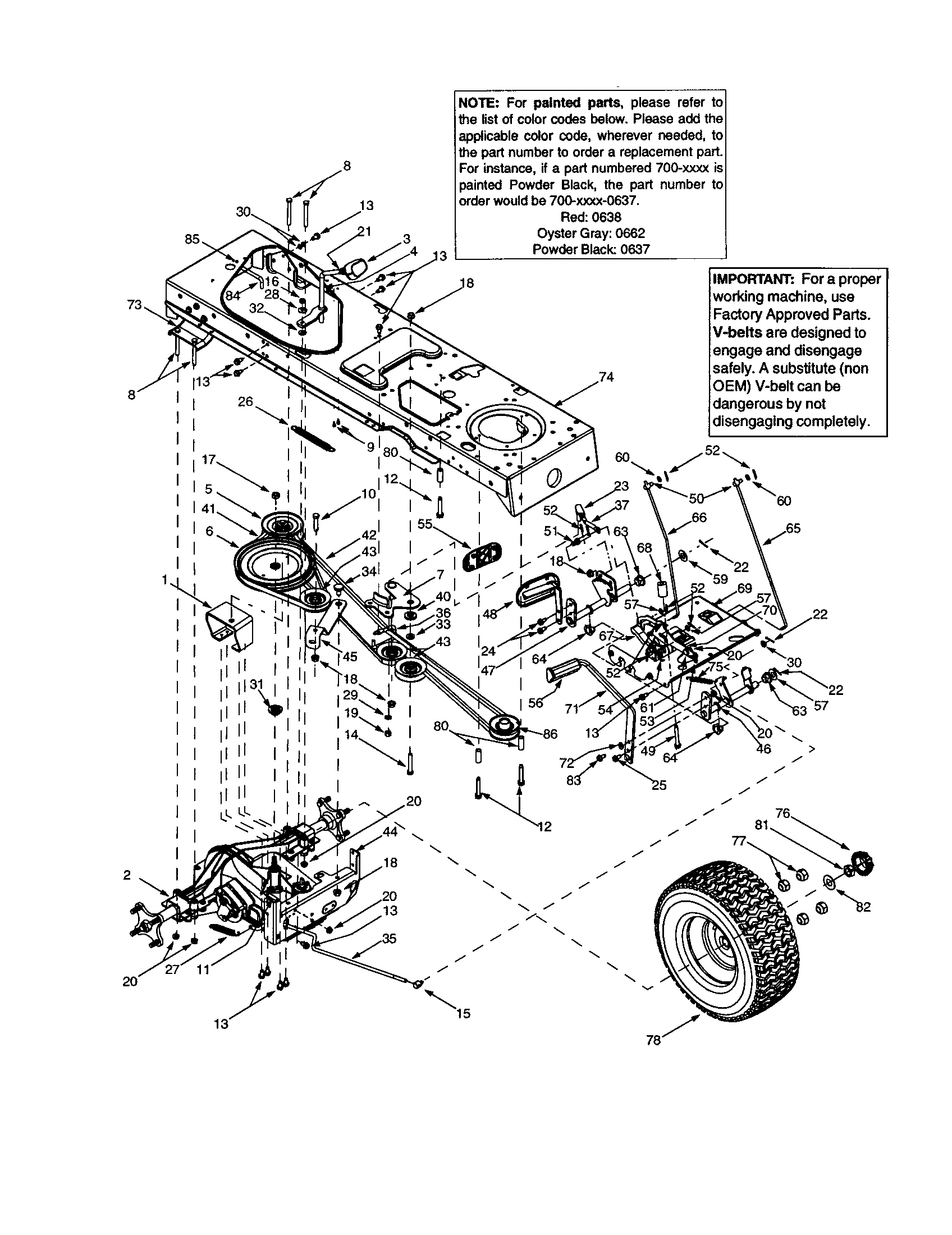 Troybilt 14AZ809H063 lower frame assembly/wheel diagram