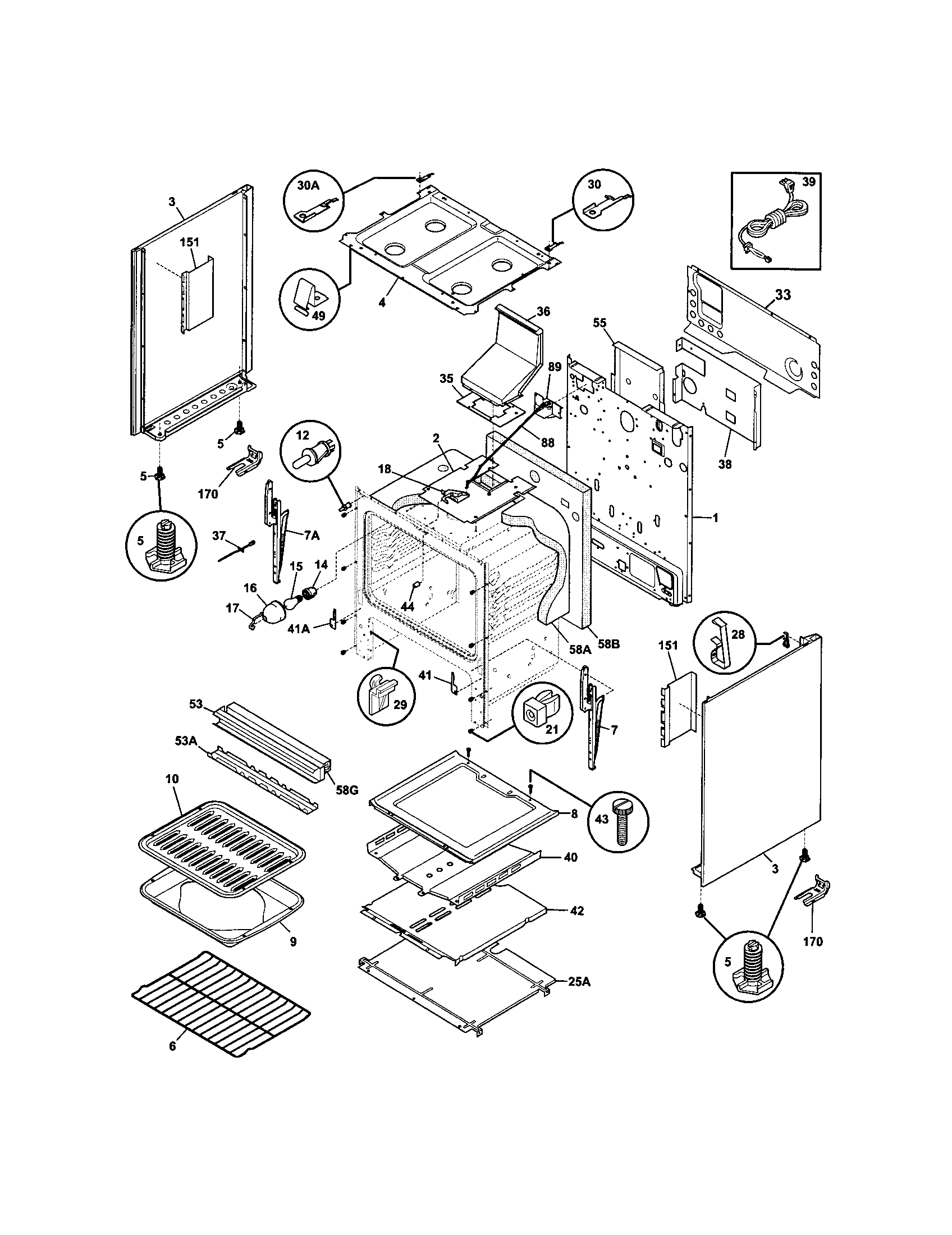 Frigidaire FGF366ASB body diagram