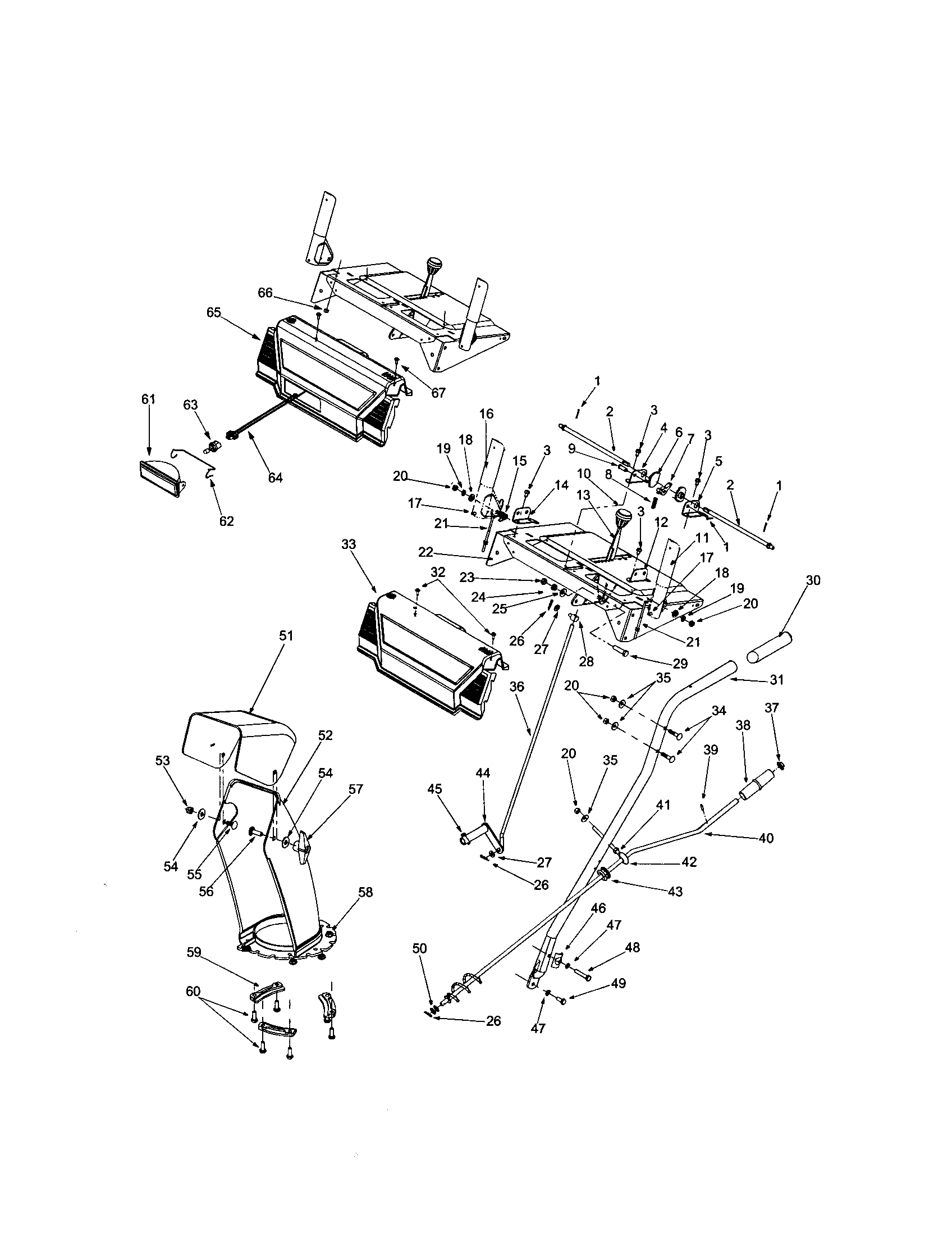 MTD E640F handle/panel/shift rod/chute diagram