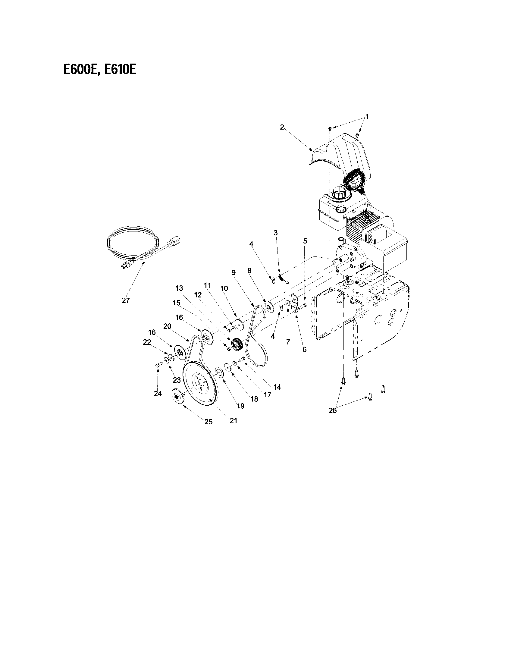 MTD E640F belt/auger pulley-e600e,e610e diagram