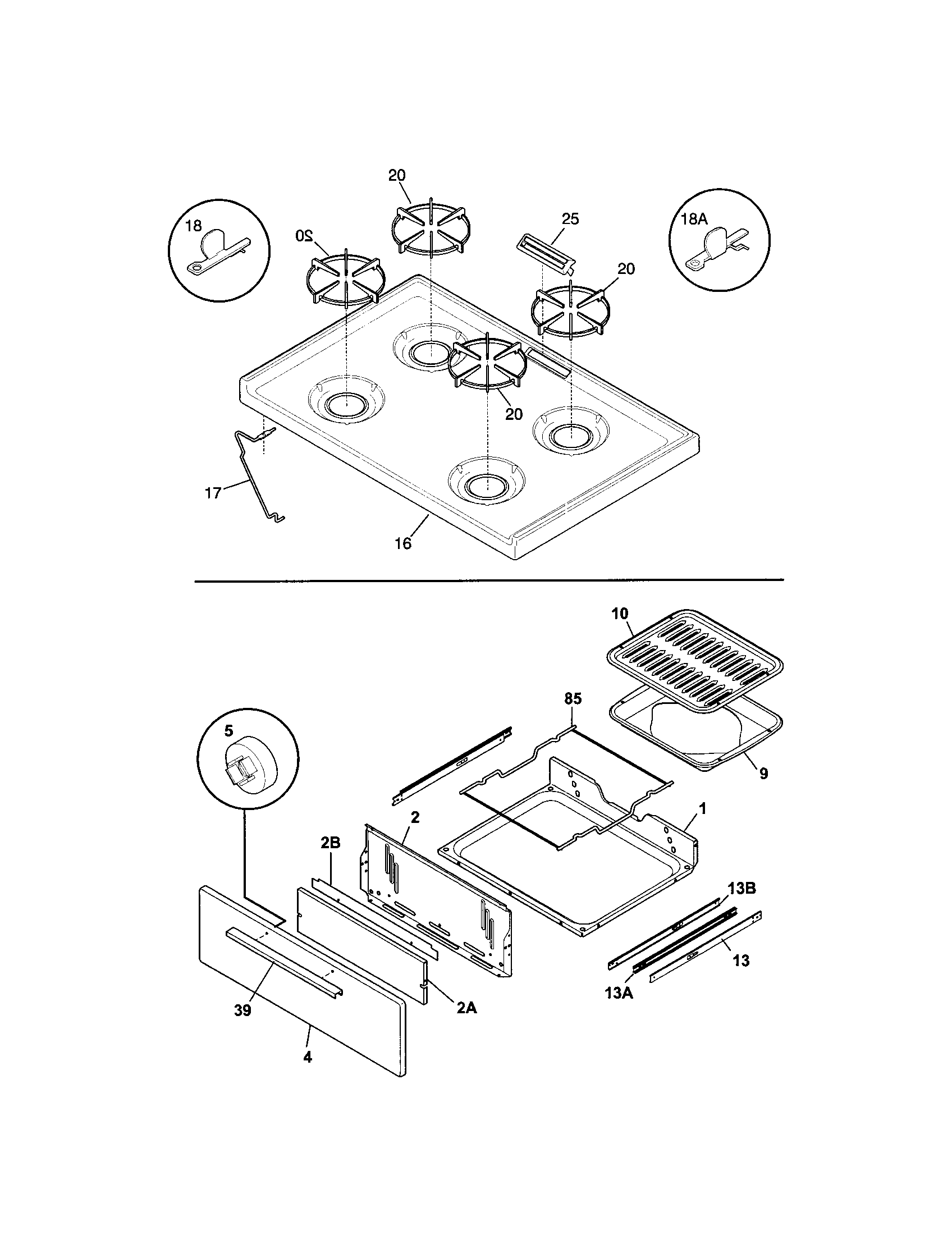 Frigidaire FPF303CWB top/drawer diagram