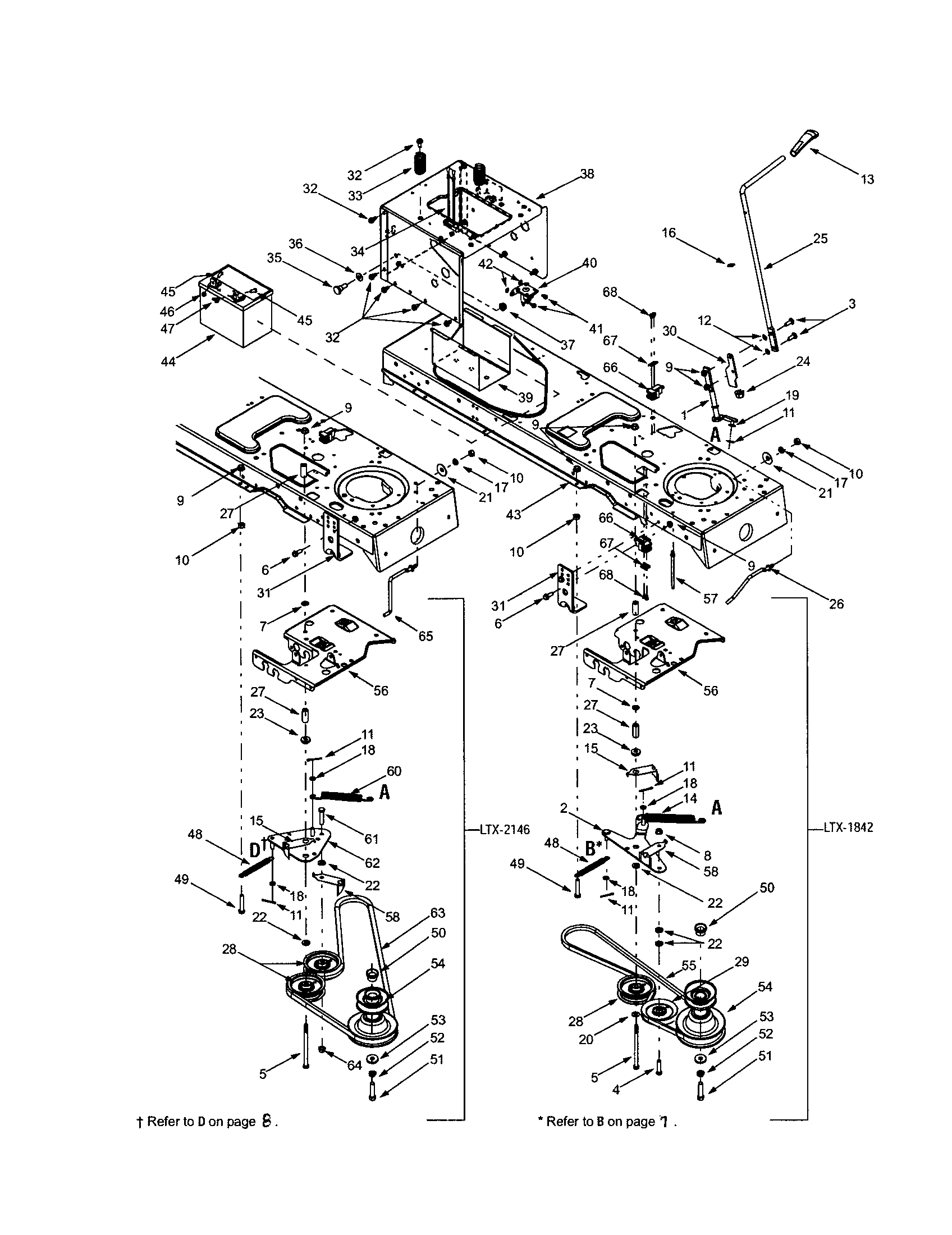 Troybilt LTX-2146 battery tray/steering support diagram