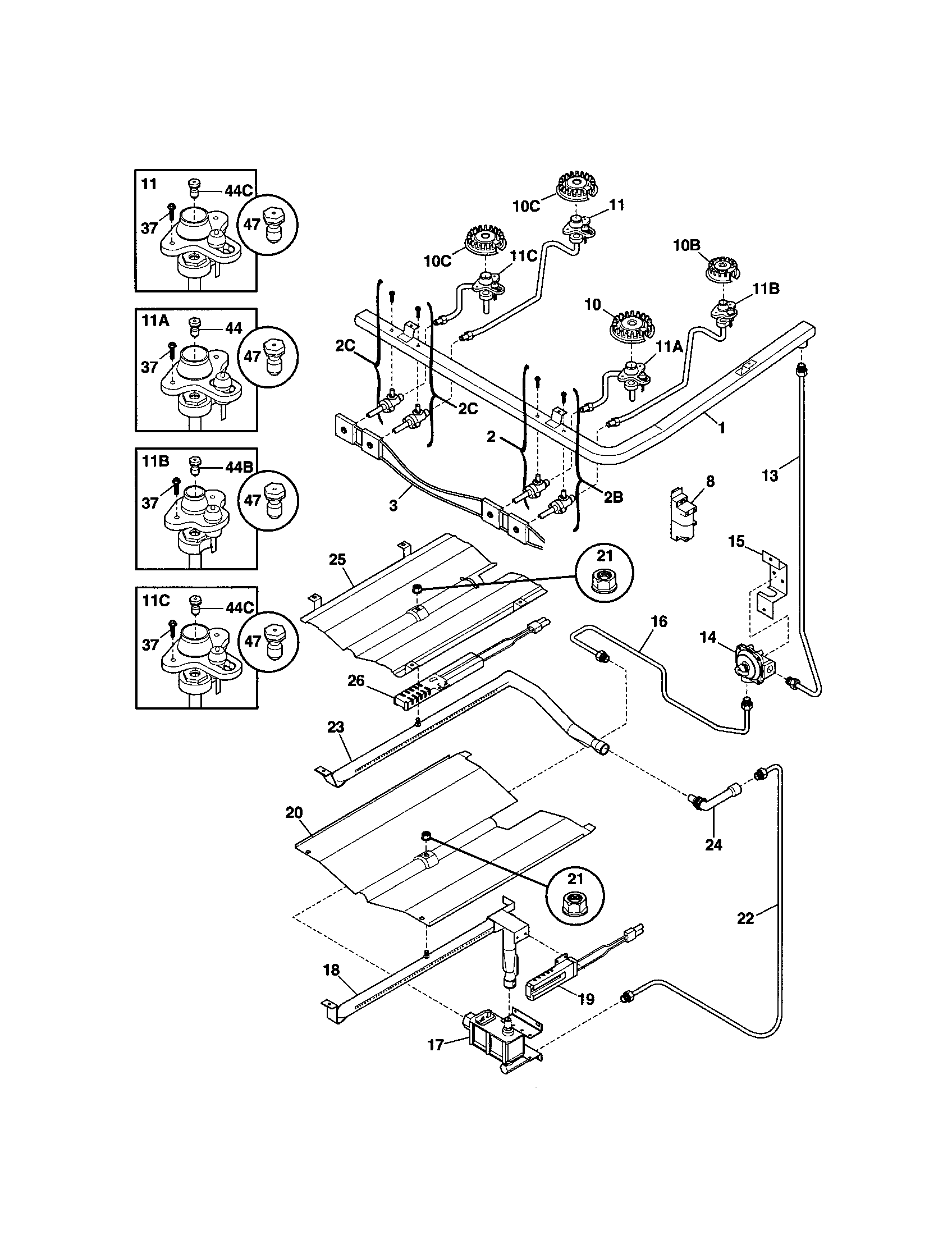 Frigidaire FGFB68CQB burner diagram